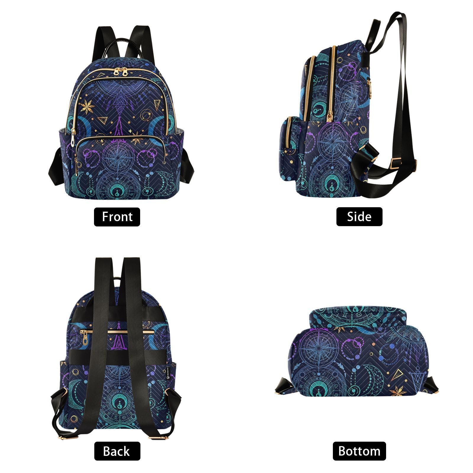 ALAZA Sun Moon Stars Witchy Small Backpack Purse for Women Travel Bag Fashion Daypack Back Pack Shoulder Bag
