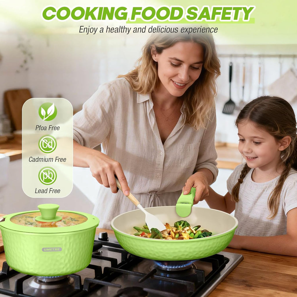pots and Pans Set, Ceramic Nonstick Cookware Set Detachable Handle, Induction Kitchen Cookware Sets with Removable Handle, Non Stick RV Cookware Set, Dishwasher ＆ Oven Safe