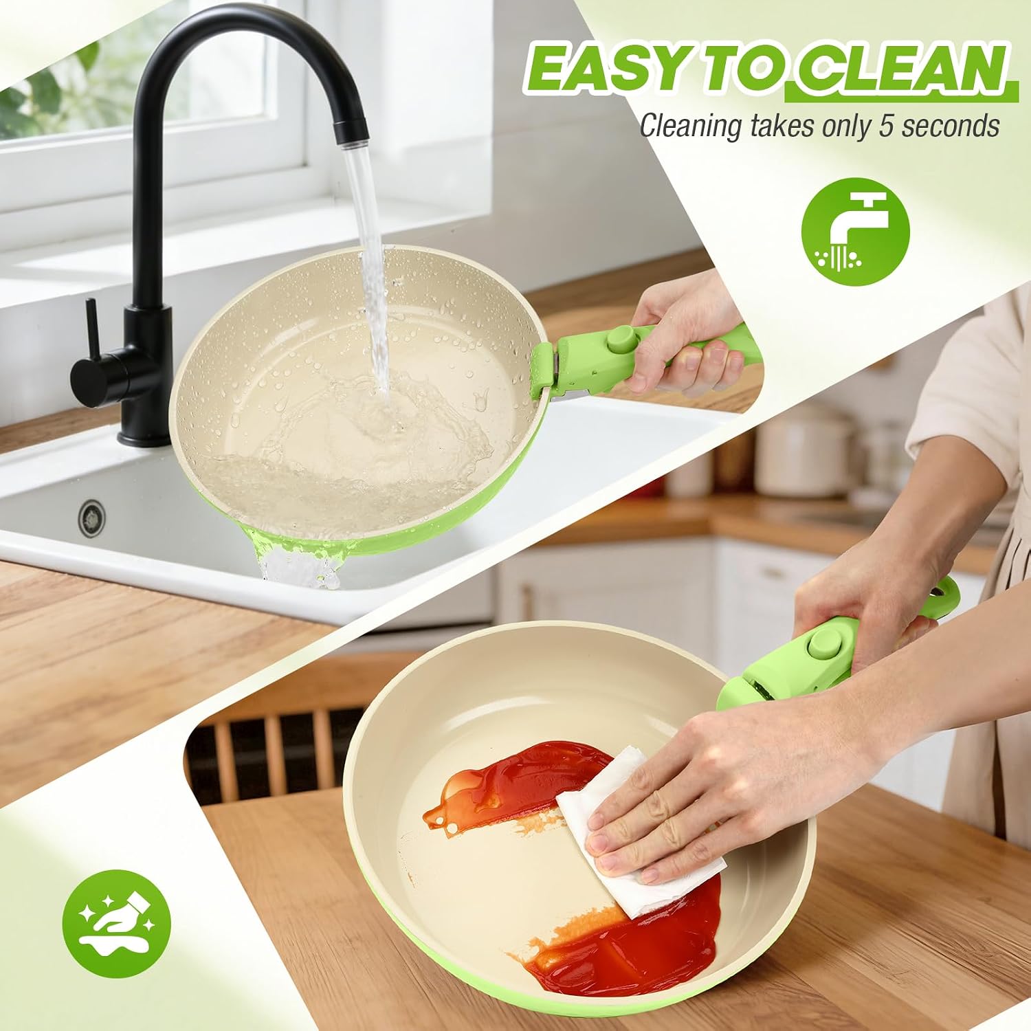 pots and Pans Set, Ceramic Nonstick Cookware Set Detachable Handle, Induction Kitchen Cookware Sets with Removable Handle, Non Stick RV Cookware Set, Dishwasher ＆ Oven Safe