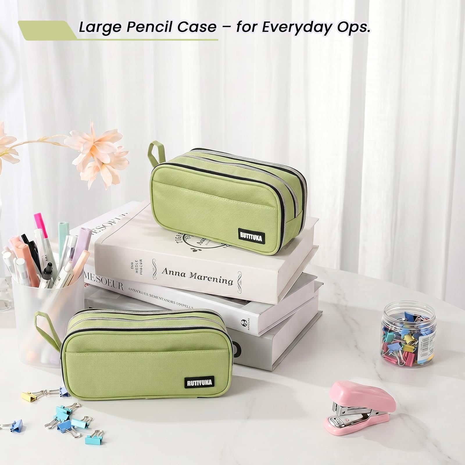 Large Pencil Case Pouch, Extra Big Pencil Bag with 4 Compartments for Kids, Oxford Cloth Pen Bag with Zipper, Pencil Organizer, Cute Aesthetic School Supplies for Teen Girls Boys Adults Pink