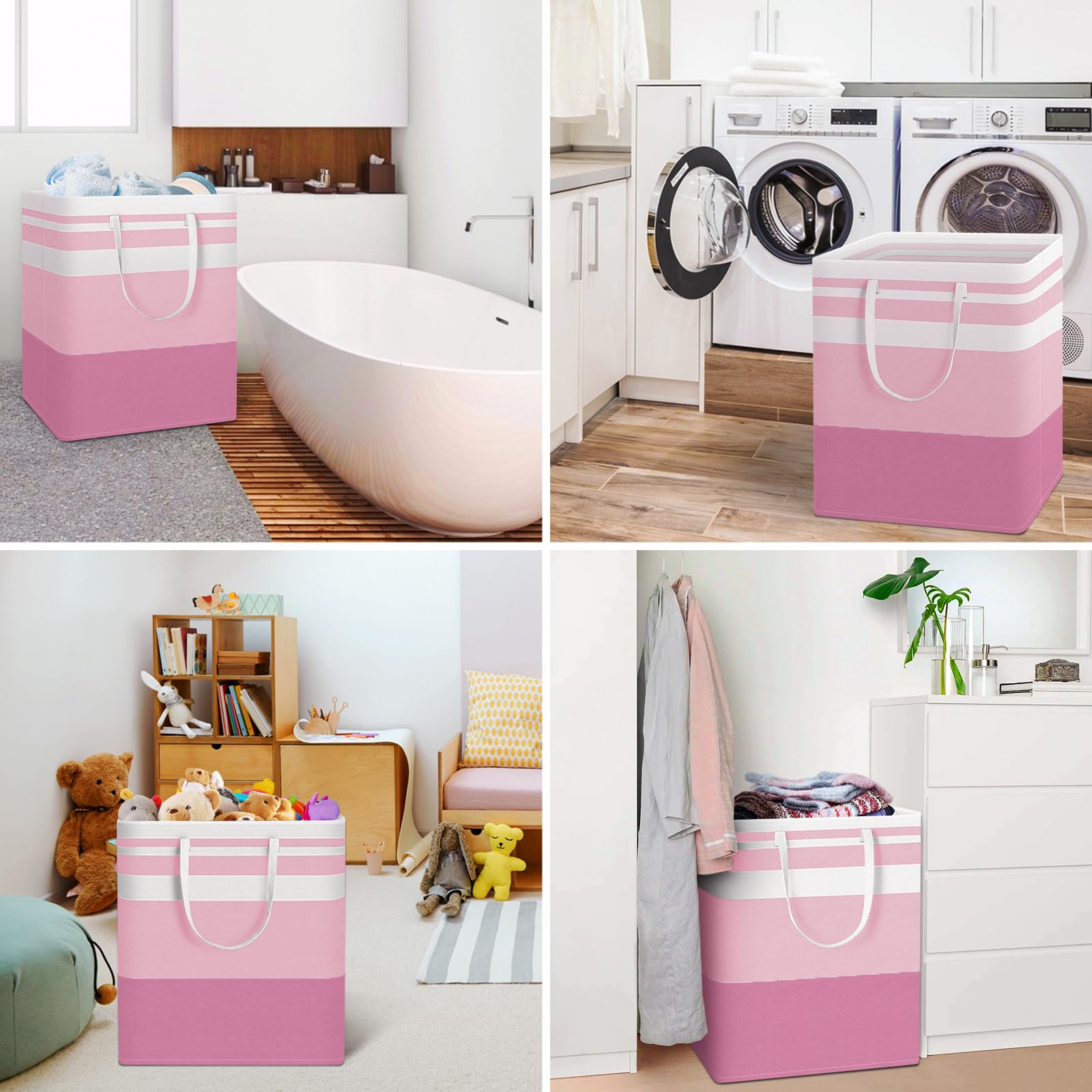 HomeHacks 2 Pack Large Laundry Baskets, Waterproof, Freestanding Laundry Hampers, Collapsible Clothes Hamper with Reinforced Handles in Laundry Room, College Dorm, Bathroom, Bedroom (Grey, 75Lx2)