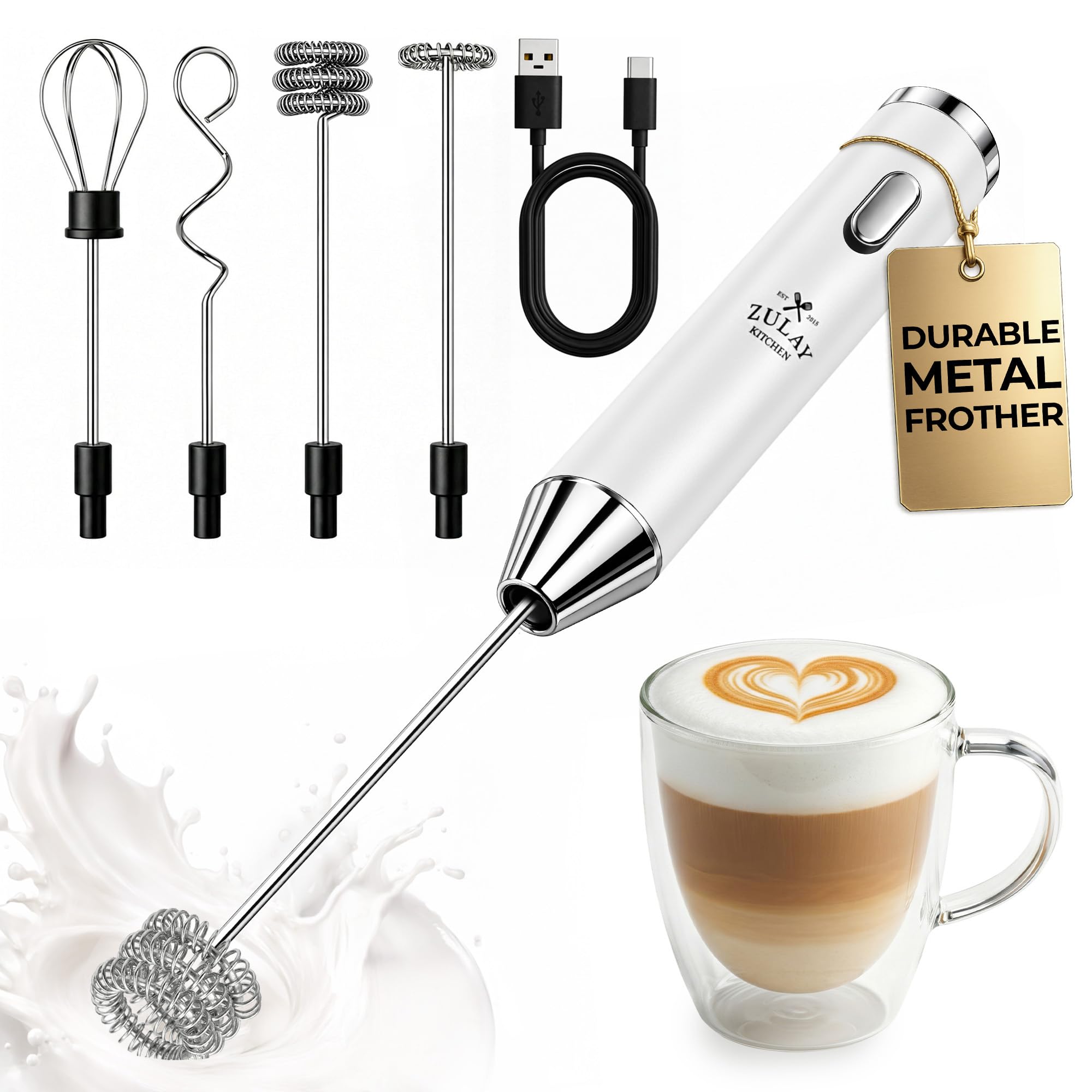 Zulay Kitchen Powerful Milk Frother Wand With Duracell Batteries - Ultra Fast Handheld Drink Mixer - Electric Whisk Foam Maker for Coffee, Lattes, Cappuccino & Matcha - Z1 Motor - Black