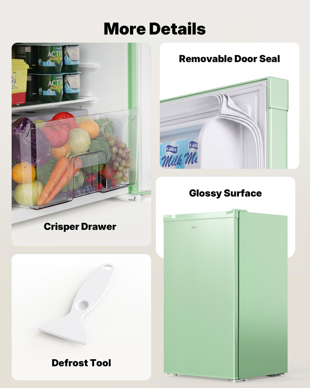 Upstreman 3.2 Cu.Ft Mini Fridge with Freezer, Quiet Efficient Small Fridge, Compact Refrigerator with Adjustable Thermostat, for Dorm, Bedroom, Office, Black-BR321