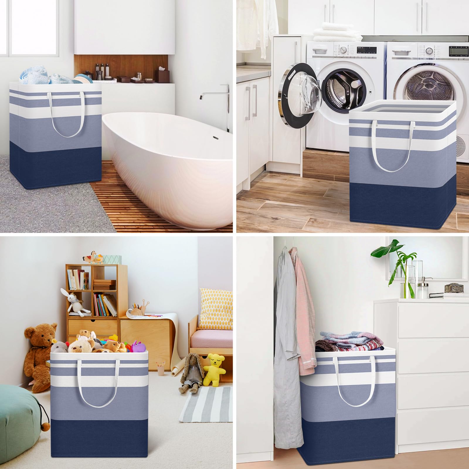 HomeHacks 2 Pack Large Laundry Baskets, Waterproof, Freestanding Laundry Hampers, Collapsible Clothes Hamper with Reinforced Handles in Laundry Room, College Dorm, Bathroom, Bedroom (Grey, 75Lx2)