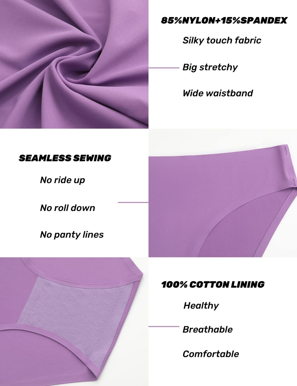 Caterlove Women's Seamless Underwear No Show Stretch Bikini Panties Silky Invisible Hipster 6 Pack