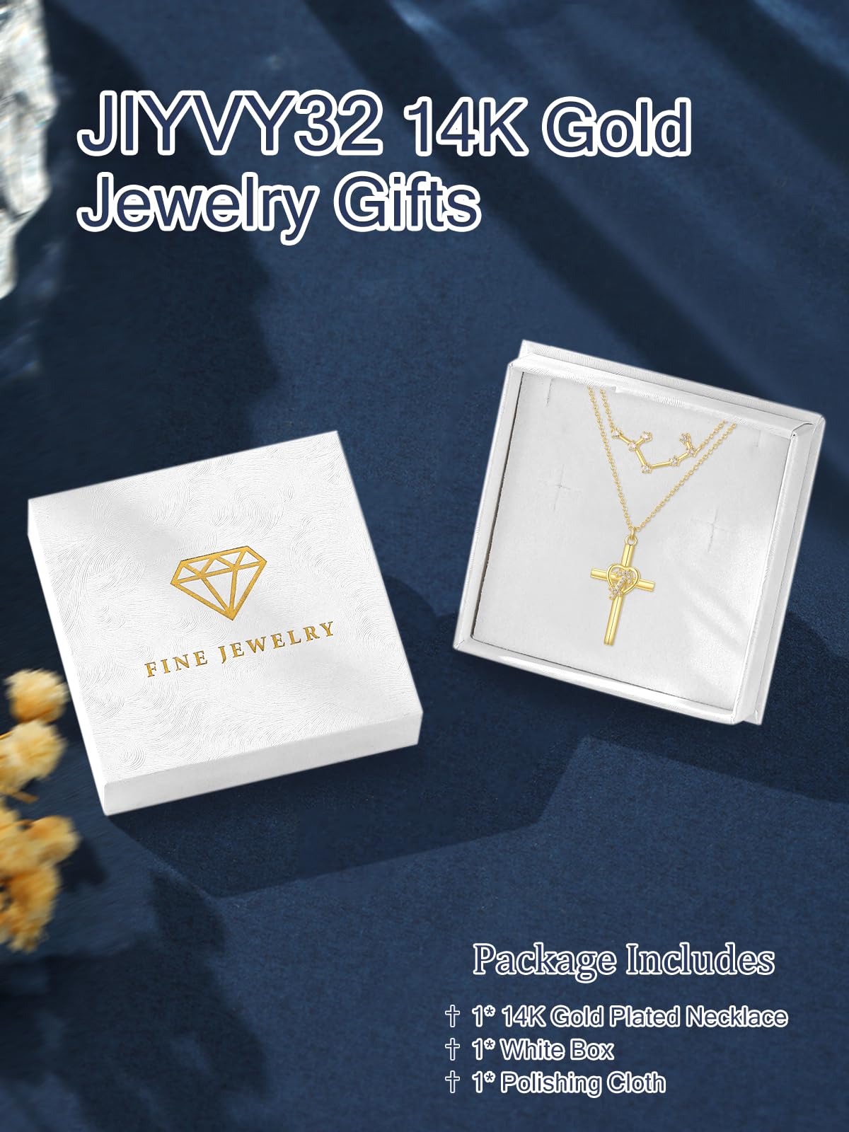 14K Gold Zodiac Cross Layered Necklace for Women - Horoscope Constellation Pendant with Cross,Luxury Anniversary Birthday Mothers Day Gifts Jewelry (12 Zodiac Signs)