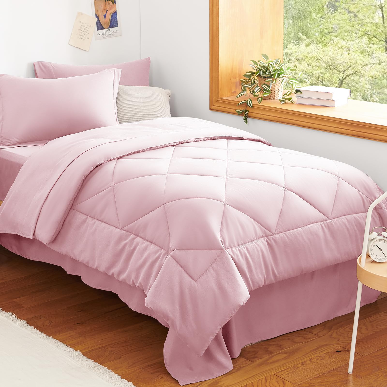 CozyLux Twin XL Comforter Set Black - 5 Pieces Twin Extra Long Bed in a Bag for College Dorm, All Season Bedding Set for Girls and Boys, Soft Bed Set with Comforter, Sheets, Pillowcase & Sham