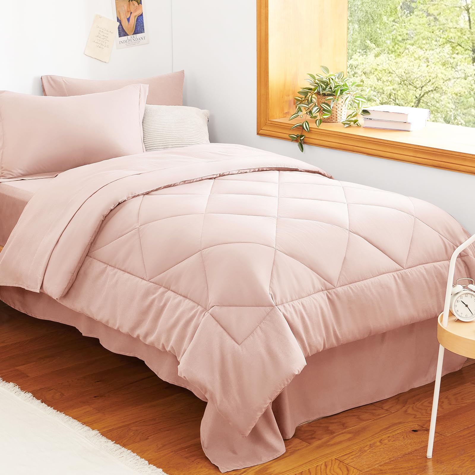CozyLux Twin XL Comforter Set Black - 5 Pieces Twin Extra Long Bed in a Bag for College Dorm, All Season Bedding Set for Girls and Boys, Soft Bed Set with Comforter, Sheets, Pillowcase & Sham