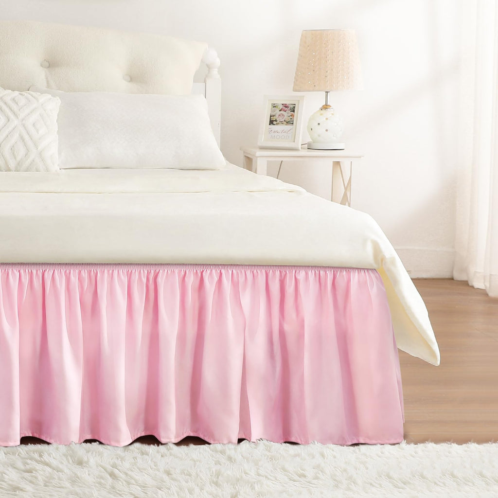 RIMELA Dorm Bed Skirt Twin XL 32 Inch Drop, Easy to Install Extra Long Wrap Around Elastic Dust Ruffle, White Bedskirt Solid Silky Fabric Machine Washable, Bedroom Decor