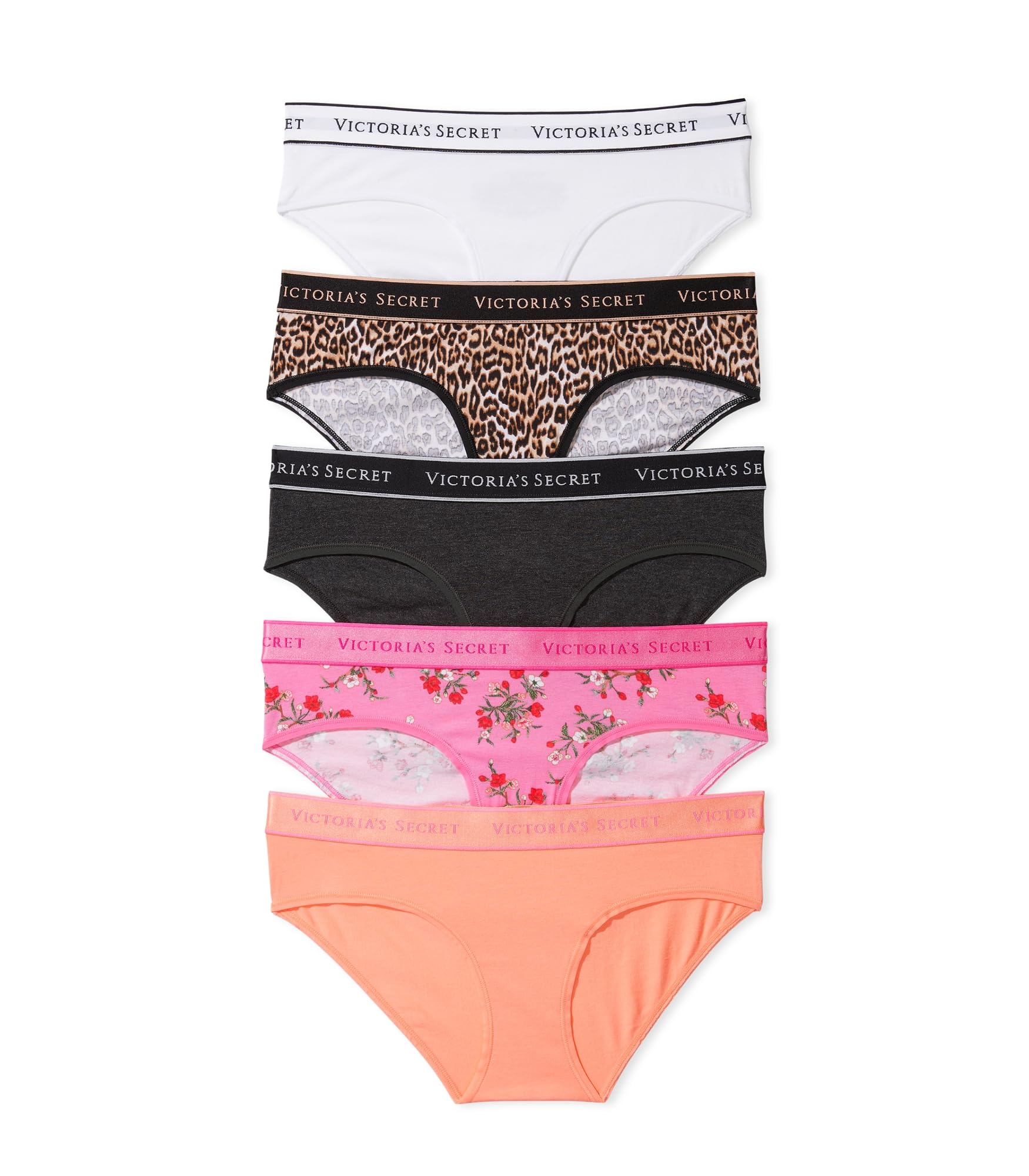 Victoria's Secret Women's Cotton Logo Hipster Underwear, Moderate Coverage Panties for Women, Multi Pack (XS-XXL)