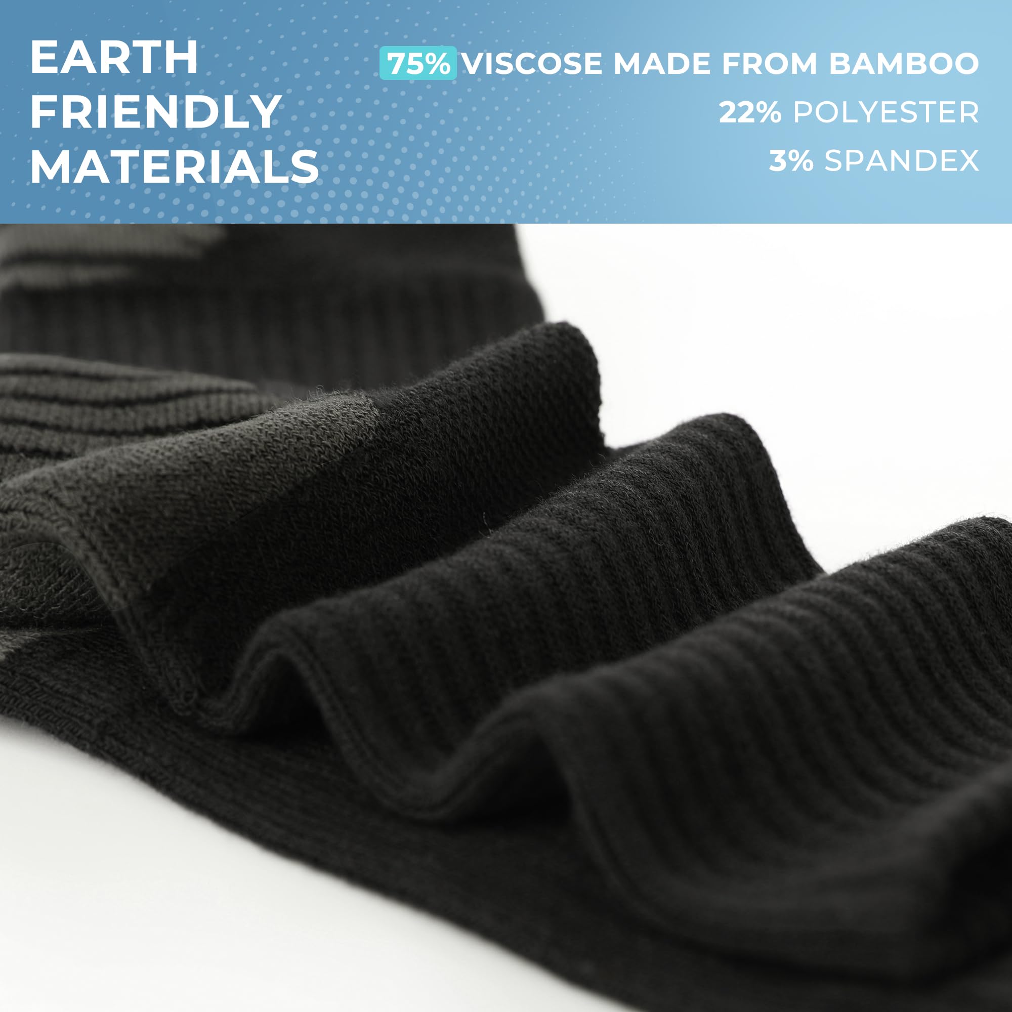 BAMBOO COOL Men's Crew Socks Athletic Running Sports Socks, Cushioned Moisture Wicking, Breathable Arch Support 6 Pack