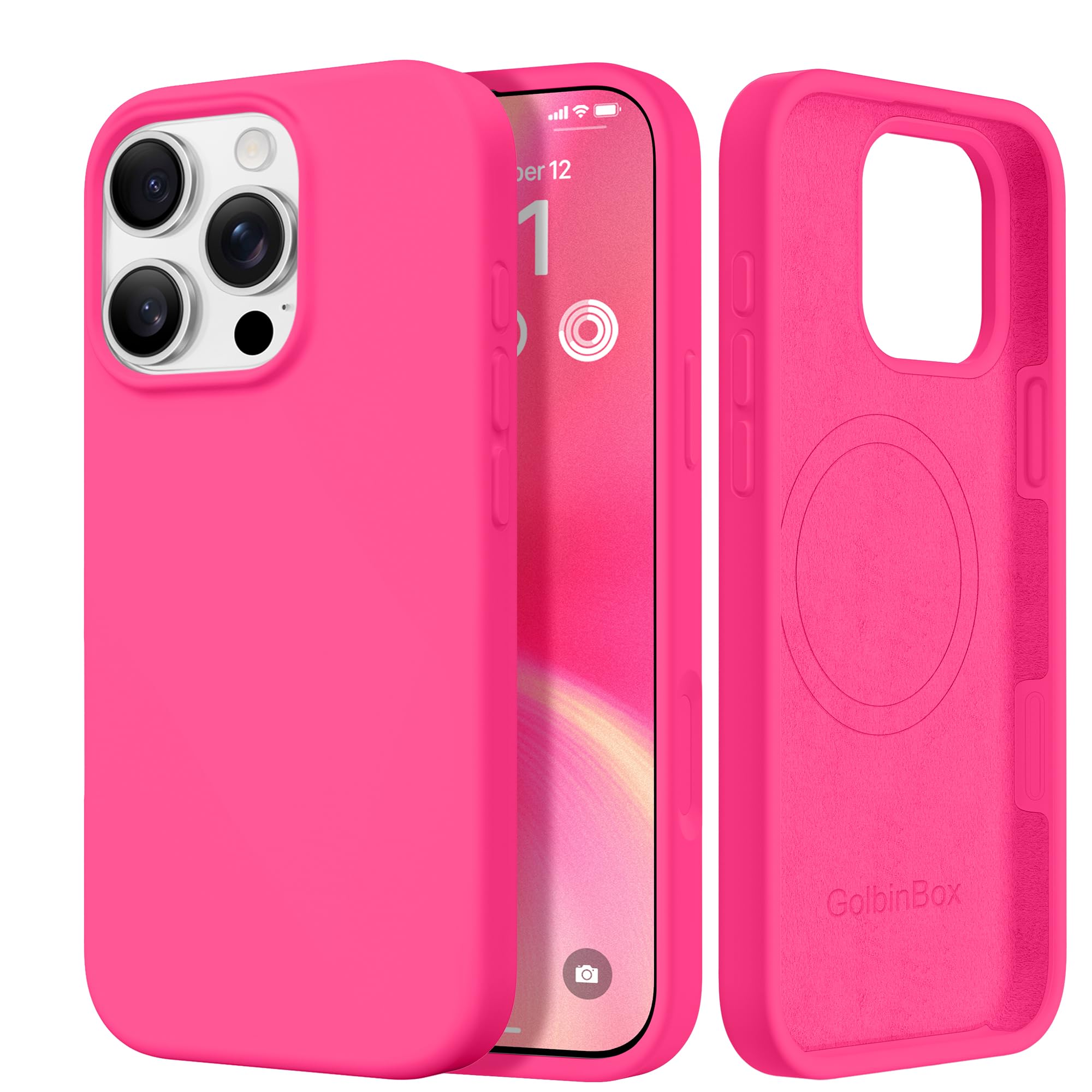 GolbinBox Magnetic for iPhone 17 Pro Max Case, Compatible with MagSafe, [Full Camera Protection] [Screen Protector], Silicone Shockproof Phone Cover with Anti-Scratch Microfiber Lining, Chalk Pink