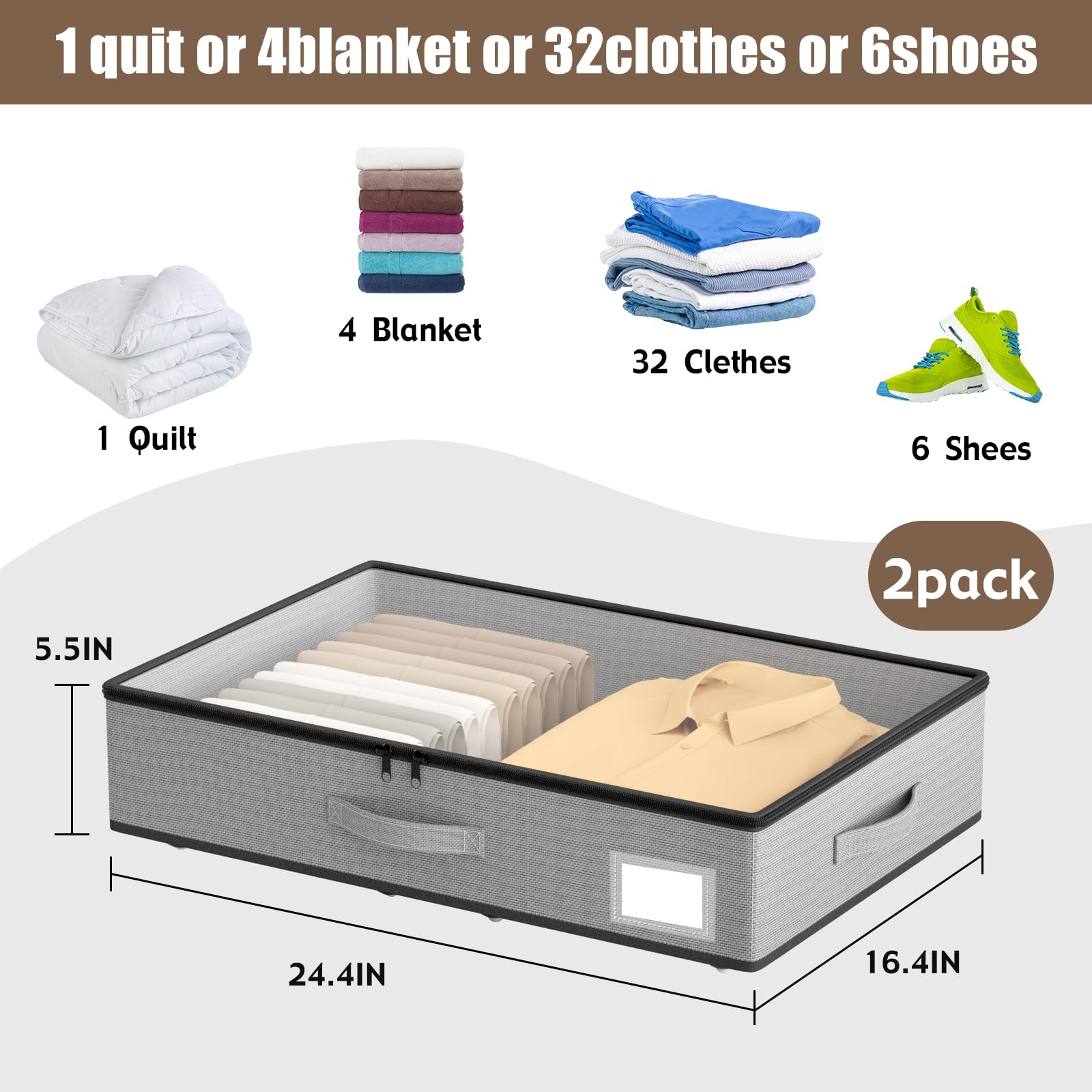 EE-RoomWorld Under Bed Storage with Wheels, No Assemble Required 10 inches height Under Bed Storage bins,Large capacity Rolling Underbed Shoe Storage containers，dorm underbed storage drawers