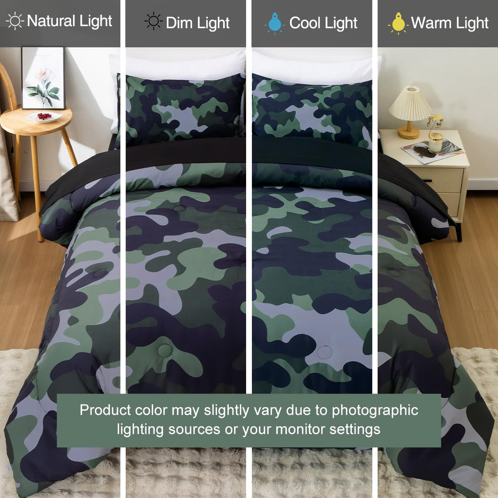 Holawakaka Twin Size Camouflage Bedding Comforter Set with Sheets, Boys Girls Men Camo Bed in A Bag 5 Pieces,Kids Teens Dorm Bed Sets Neutral Farmhouse Lodge Cabin Army Bedspread (Red, Twin)