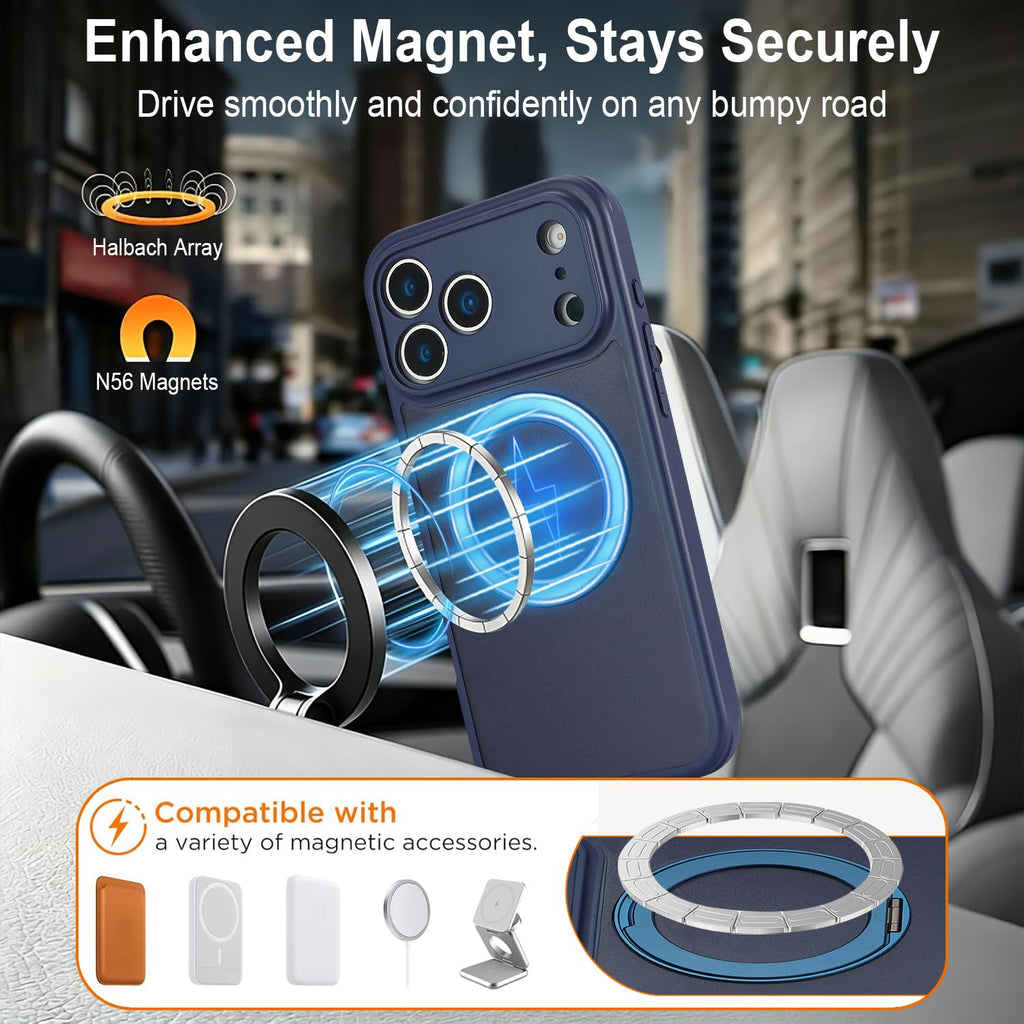 for iPhone 17 Pro Max Case Compatible with MagSafe Full-Body Magnetic Phone Case with Built-in Tempered Glass Screen Protector& Stand for iPhone17 Pro Max Cover, Orange