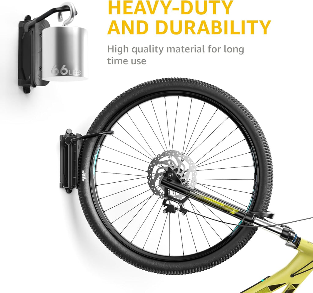 monTEK Swivel Bike Wall Mount, Bike Hangers for Garage, Space-Saving Vertical Bike Rack, Sturdy Bike Storage Rack Holds Up to 66lbs, Easy to Install, 4 Pack