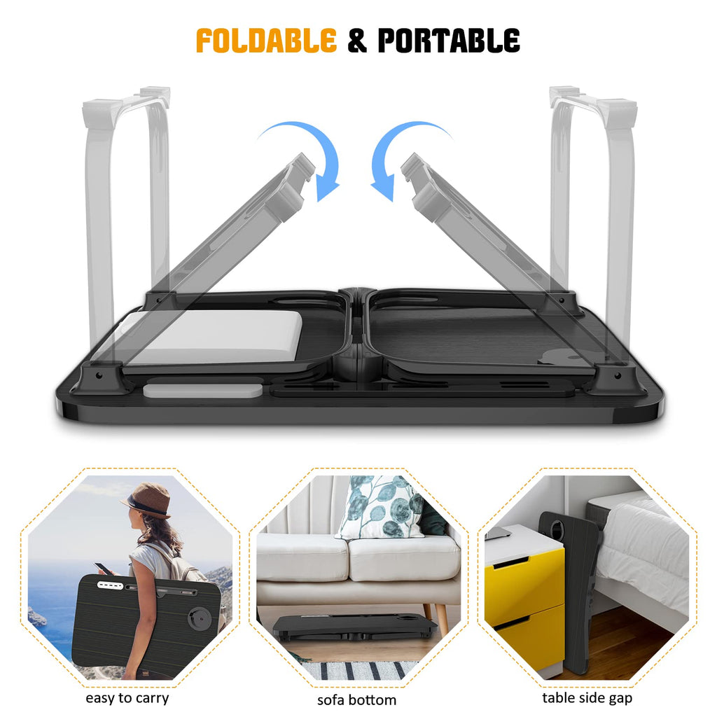 Fayquaze Lap Laptop Desk, Portable Foldable Laptop Bed Table with Storage Drawer and Cup Holder, Lap Desk Lap Bed Stand Tray Table Serving Tray for Eating, Reading and Working