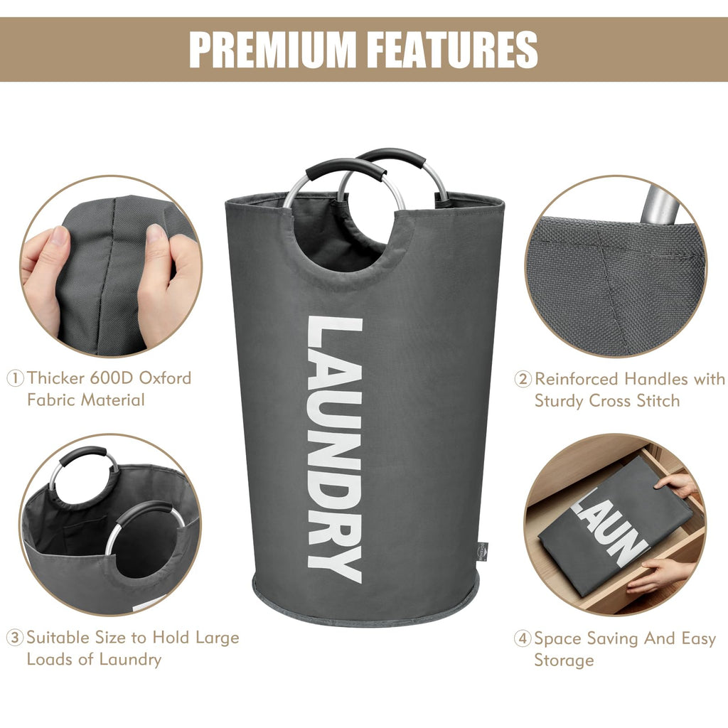 DOKEHOM 90L Large Laundry Basket, Collapsible Laundry Bag, Black | Freestanding tall clothes hamper & foldable washing bin. High-capacity clothes storage basket with durable sturdy handles