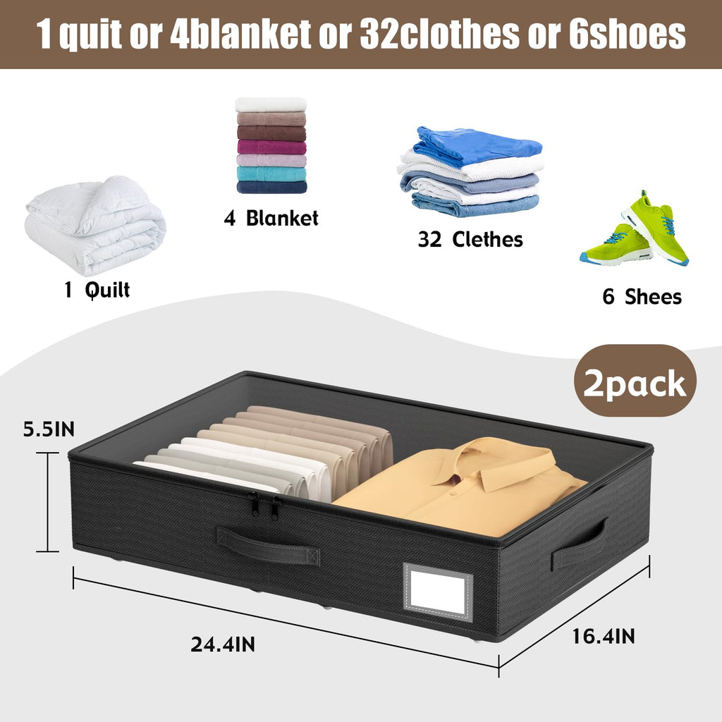 EE-RoomWorld Under Bed Storage with Wheels, No Assemble Required 10 inches height Under Bed Storage bins,Large capacity Rolling Underbed Shoe Storage containers，dorm underbed storage drawers