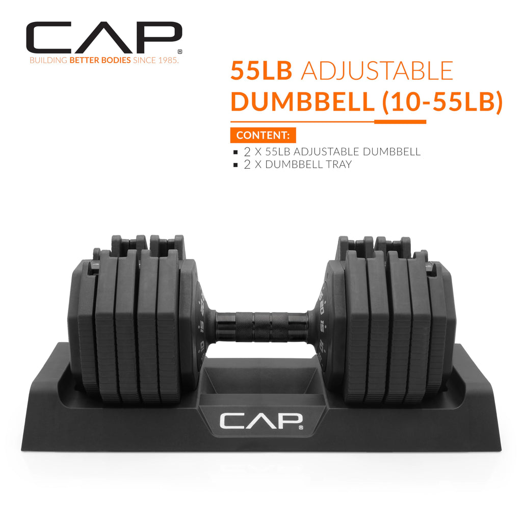 CAP ADJUSTABELL Adjustable Dumbbell Set, Premium Quick Select Adjustable Weights for Strength Training, Singles & Pairs, 12.5 LB, 25 LB & 55 LB, Round & Hex Dumbbells, Multiple Grip Handle Options