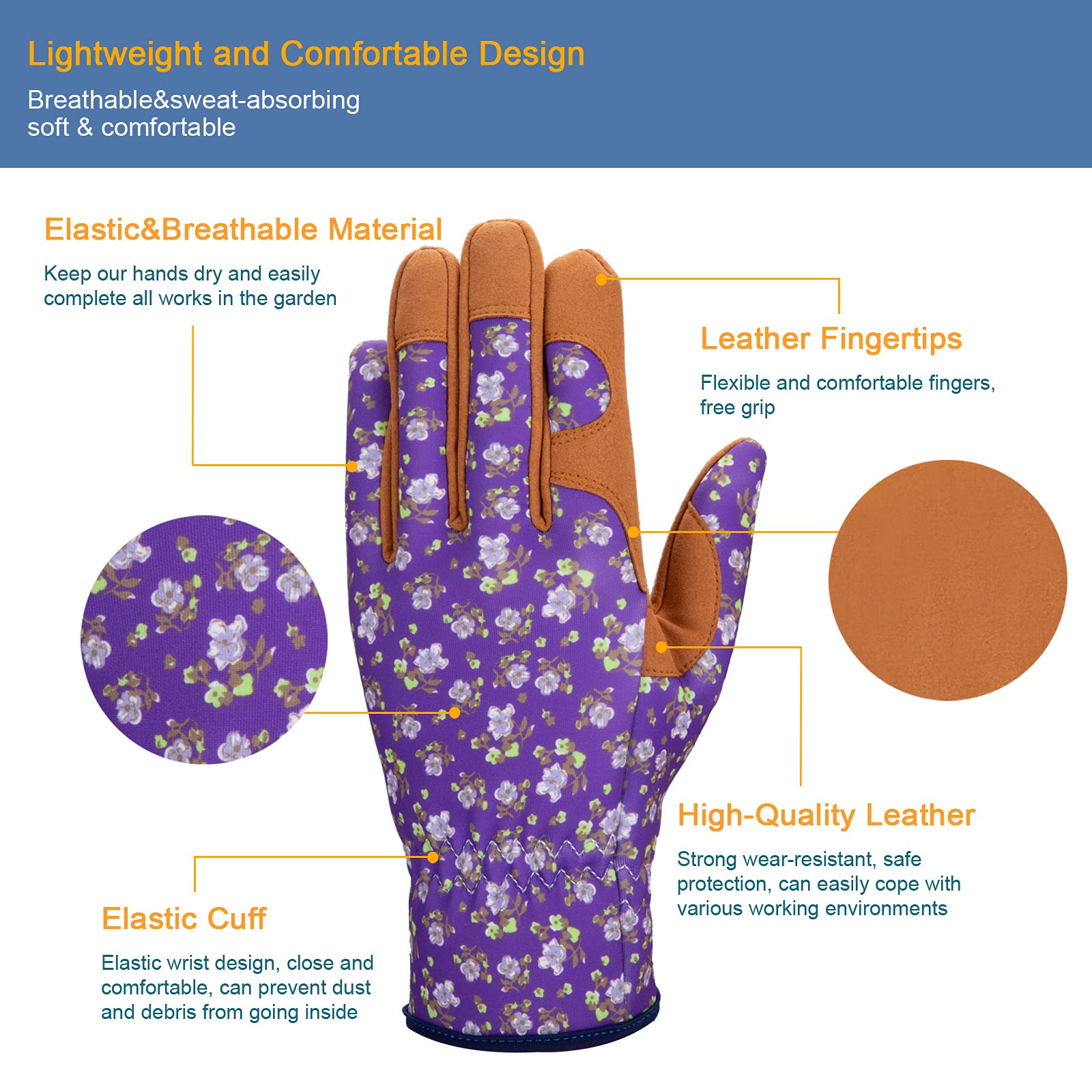 Bamllum Leather Gardening Gloves for Women - Working Gloves for Weeding, Digging, Planting, Raking and Pruning