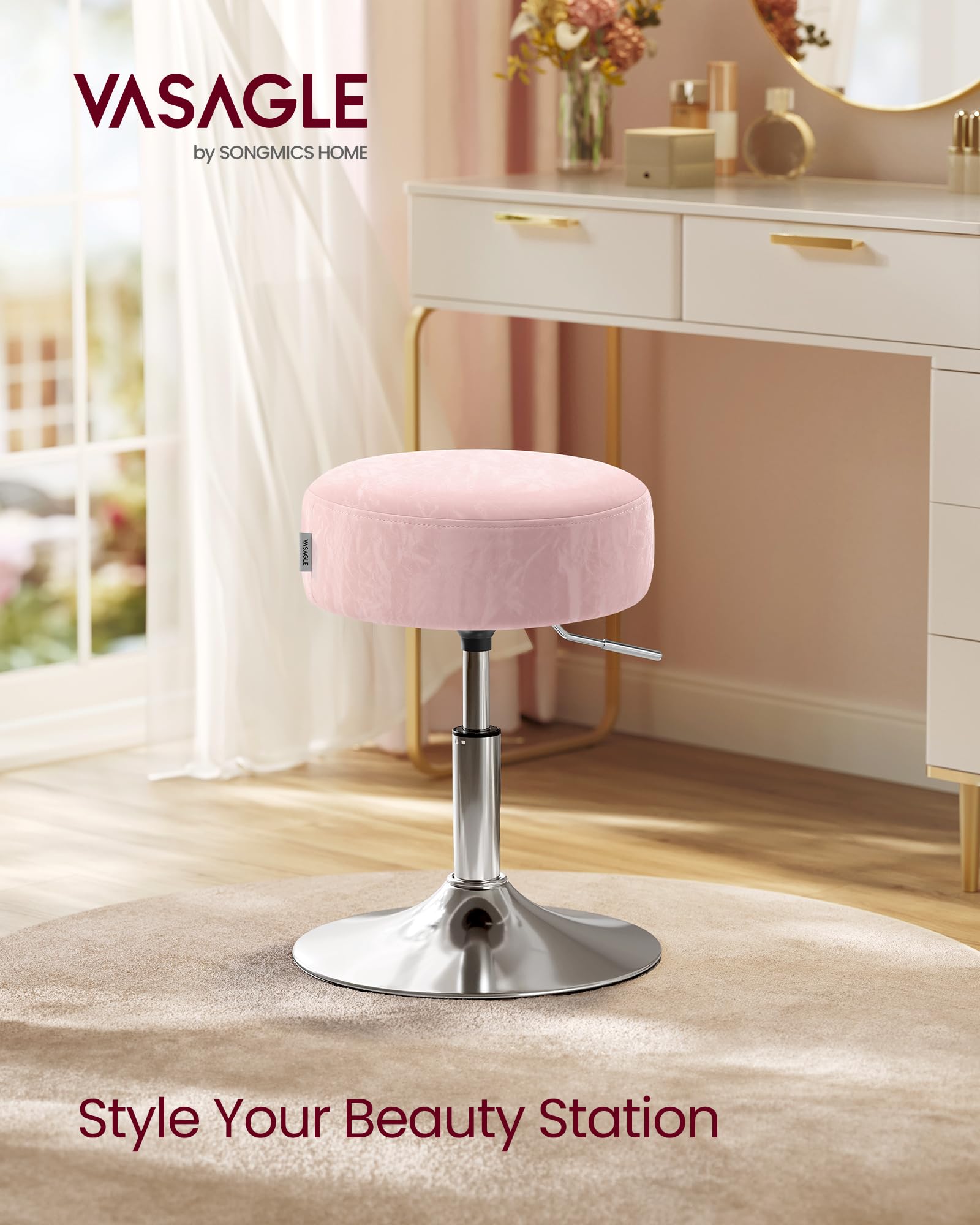 VASAGLE Adjustable Bar Stool, 360° Swivel, PU Leather, Thick Cushion, for Kitchen, Dining Room Bedroom, Modern, Cream White | LJB120W01 Dressing Chair Stool Stool Bedroom Kitchen Dining Room Modern White