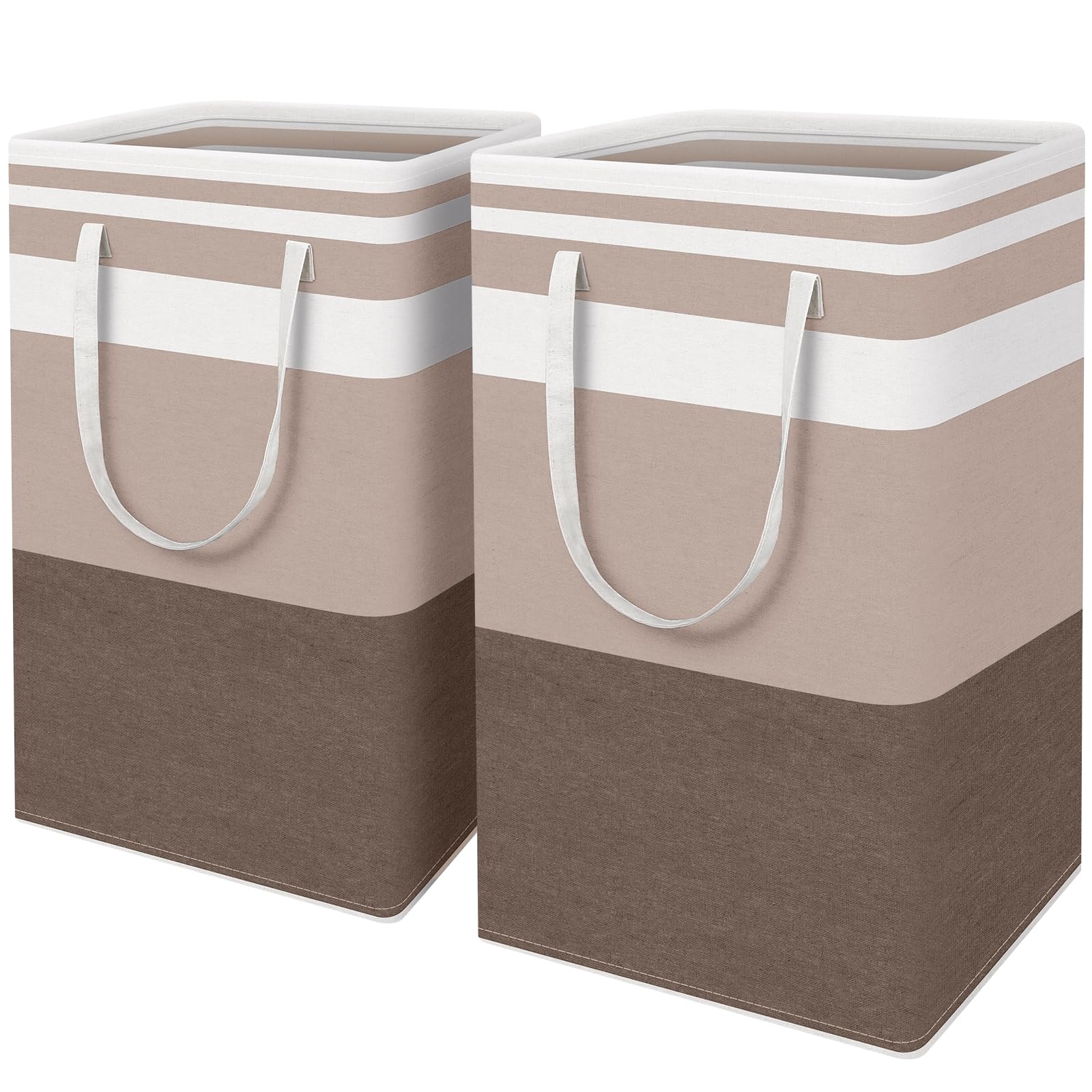 HomeHacks 2 Pack Large Laundry Baskets, Waterproof, Freestanding Laundry Hampers, Collapsible Clothes Hamper with Reinforced Handles in Laundry Room, College Dorm, Bathroom, Bedroom (Grey, 75Lx2)