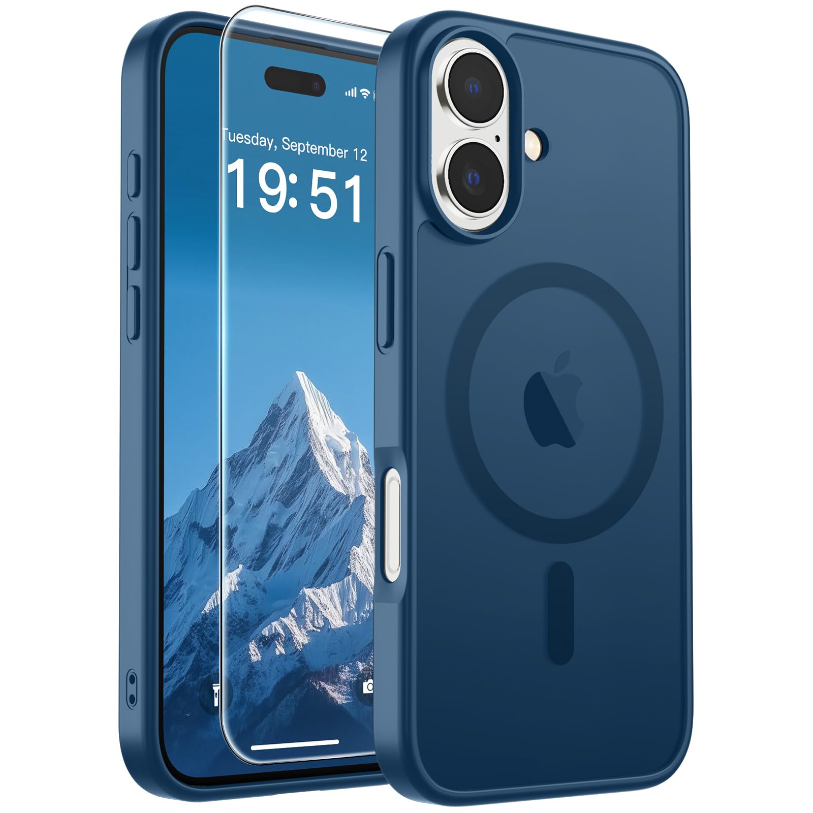SUPFINE Magnetic for iPhone 17 Pro Max Case with Screen Protector (Compatible with MagSafe)(Military Grade Drop Protection) Translucent Matte Phone Cover,Dark Blue