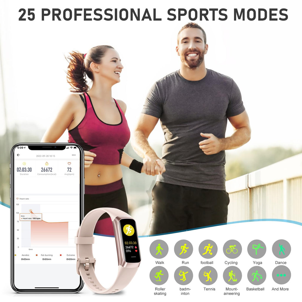 Fitness Tracker with 24/7Heart Rate, Blood Pressure, Sleep Tracking, Calorie, Activity Tracker with 1.1" AMOLED Color Screen, Waterproof Step Tracker for Android iPhones Women Men