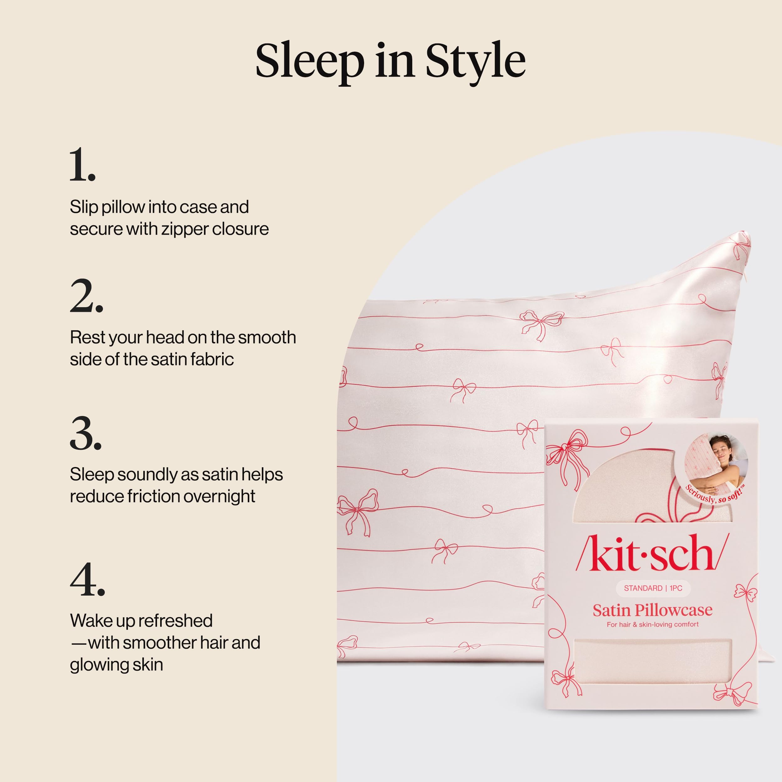 Kitsch Satin Pillowcase with Zipper - Standard Size, Leopard | Softer Than Silk Pillow Cases, Smooth Cooling Satin Pillow Case for Hair and Skin, Wrinkle-Free, Machine Washable