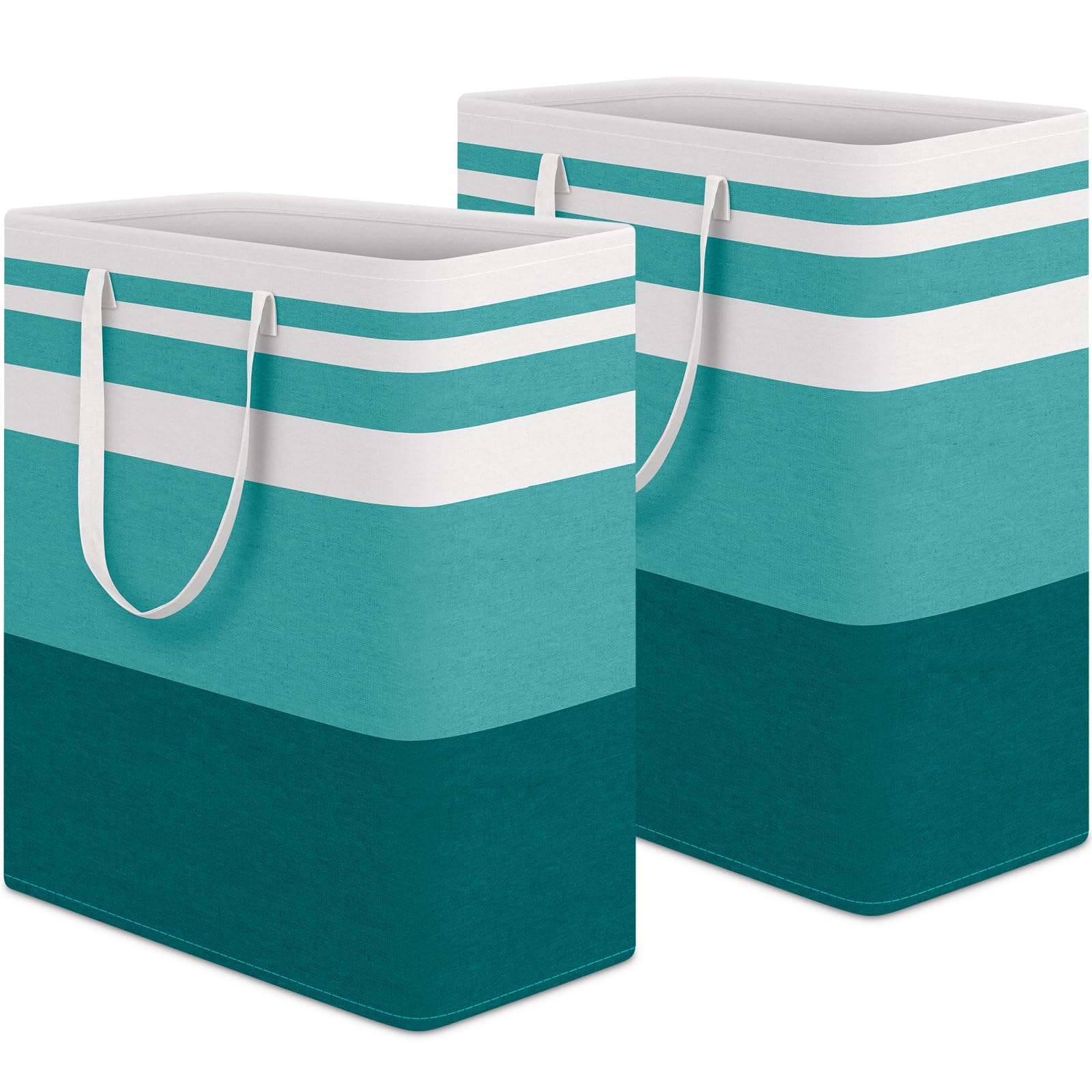 HomeHacks 2 Pack Large Laundry Baskets, Waterproof, Freestanding Laundry Hampers, Collapsible Clothes Hamper with Reinforced Handles in Laundry Room, College Dorm, Bathroom, Bedroom (Grey, 75Lx2)