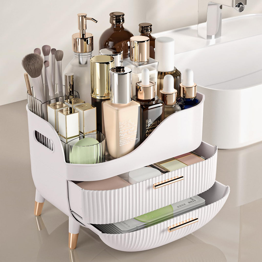 Pajiriona Makeup Organizer with Drawers, Green Skincare Organizer for Vanity, Storage Box with Handle, Large Cosmetic Display Case for Dresser, Bathroom Countertop