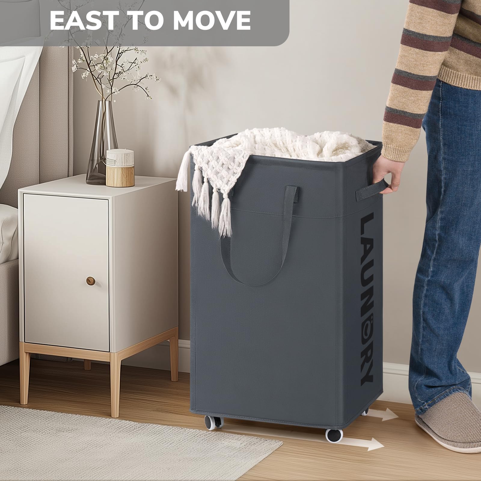Goodpick Pink Laundry Basket with Wheels, Dorm Room Essentials for Girls, 75L Collapsible Laundry Basket, Laundry Hamper with Handle for College Dorm