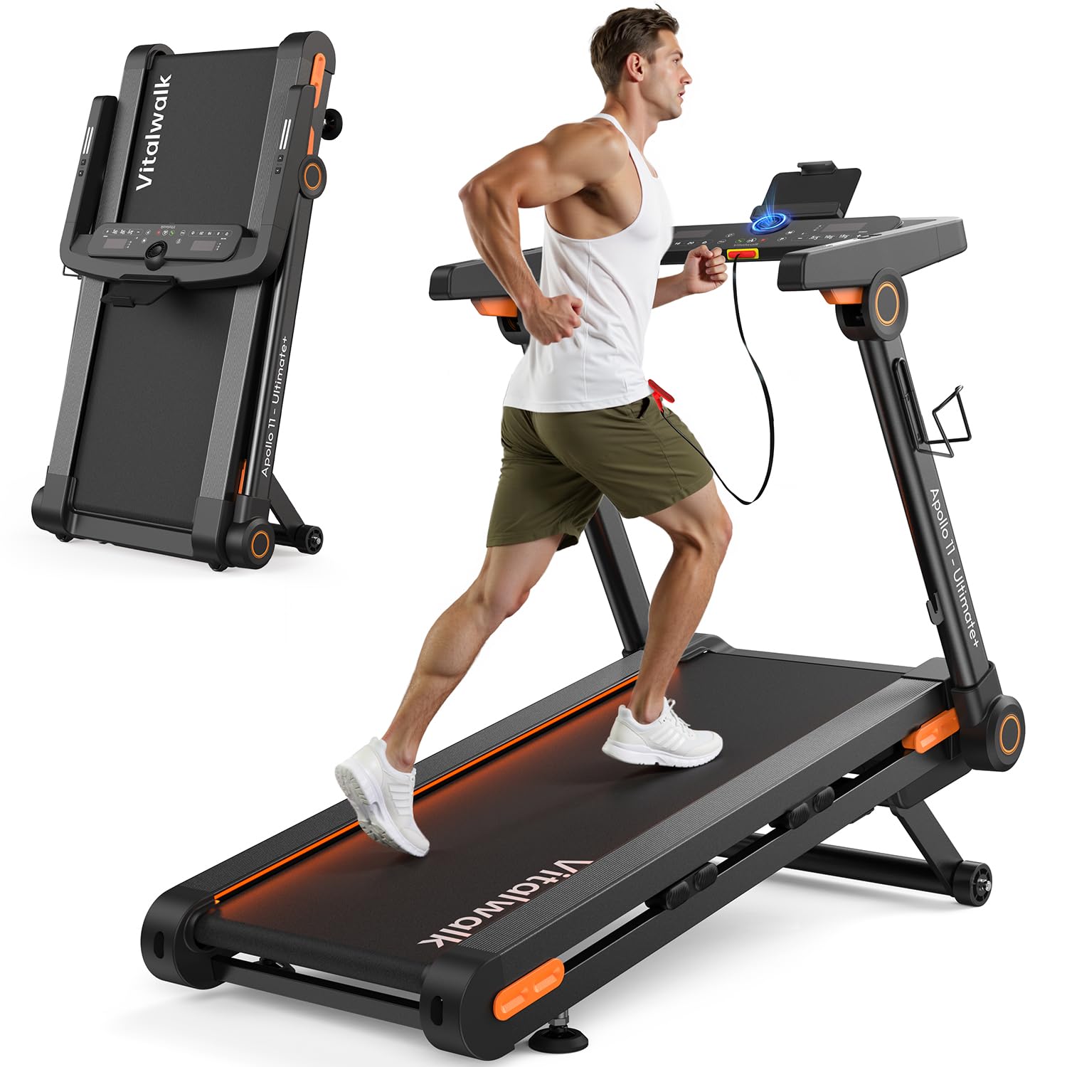 Vitalwalk Foldable Treadmill with Auto Incline, Commercial 49"x18" Wide Running Belt, 10MPH, 3.5HP Brushless, Walking Pad Treadmill for Home, Auto Folding, No Installation, 350LBS, APP