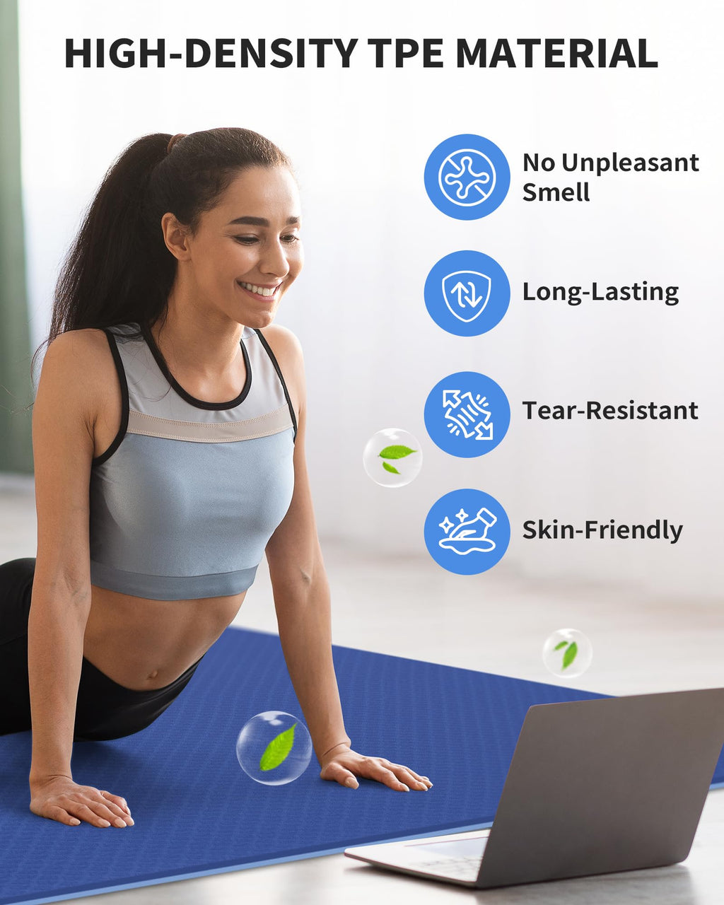 CAMBIVO Yoga Mat 72" x 48" Large Workout Mat for Home Gym Flooring | 6mm-12mm (0.24"-0.48") Extra Thick Exercise Mat for Apartment Fitness | High-Density TPE Cushioning for Joint Protection