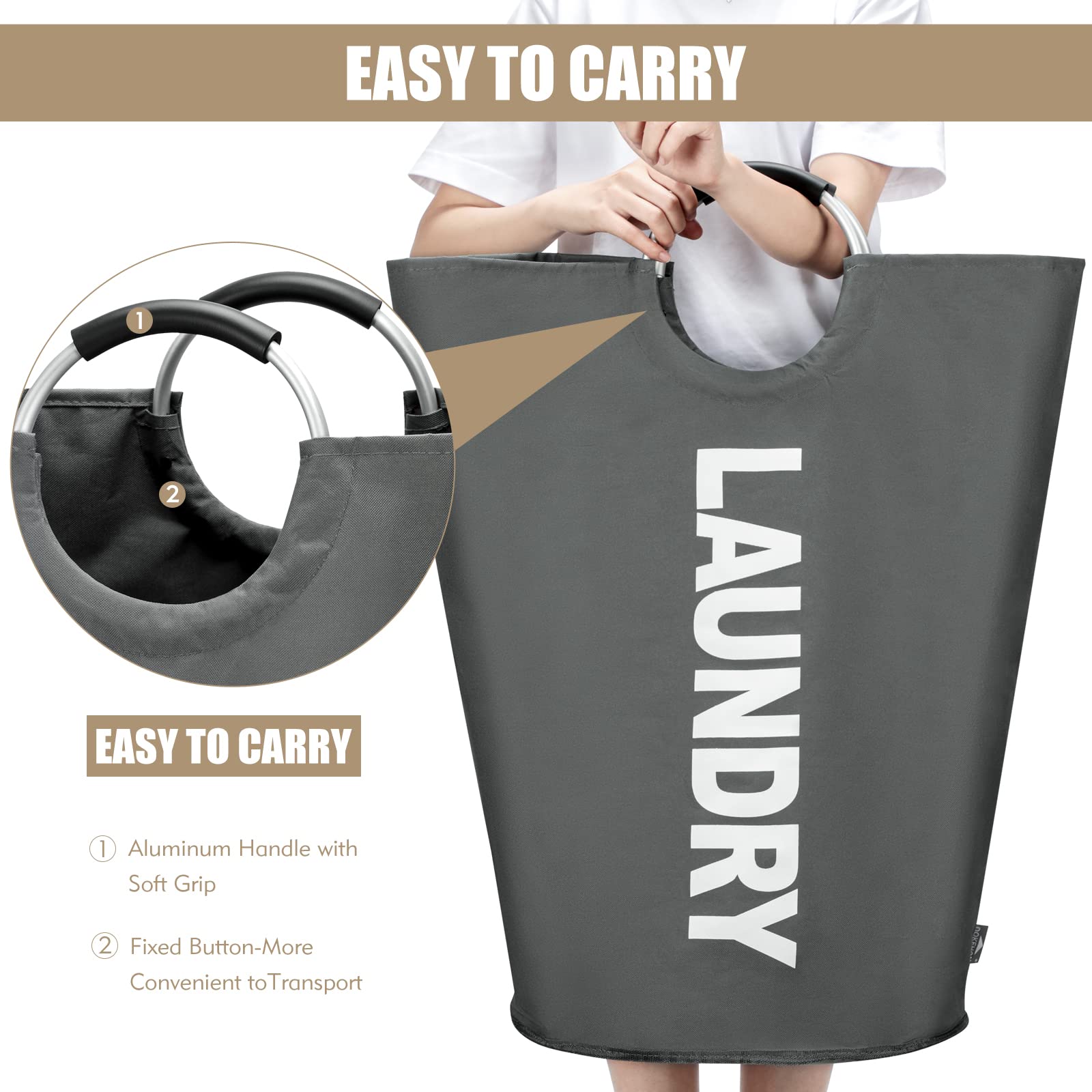 DOKEHOM 90L Large Laundry Basket, Collapsible Laundry Bag, Black | Freestanding tall clothes hamper & foldable washing bin. High-capacity clothes storage basket with durable sturdy handles