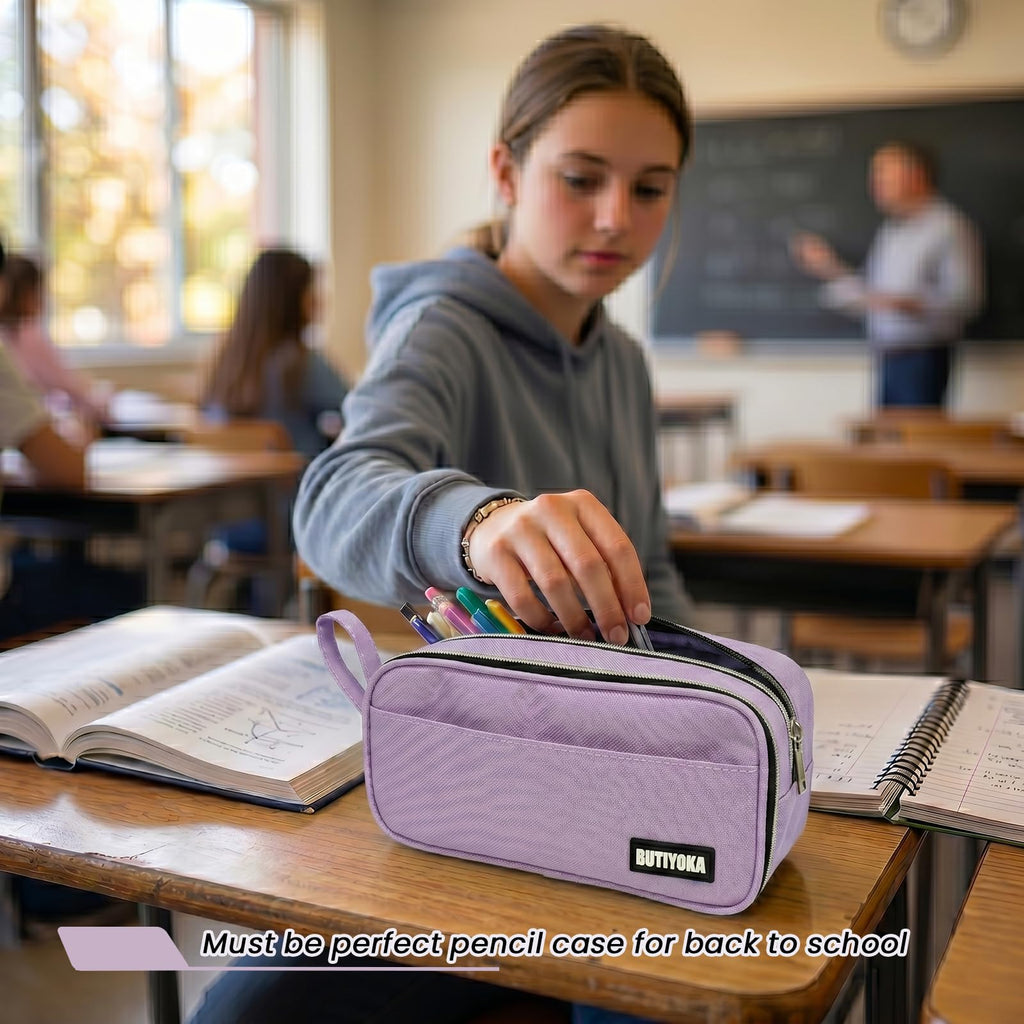 Large Pencil Case Pouch, Extra Big Pencil Bag with 4 Compartments for Kids, Oxford Cloth Pen Bag with Zipper, Pencil Organizer, Cute Aesthetic School Supplies for Teen Girls Boys Adults Pink