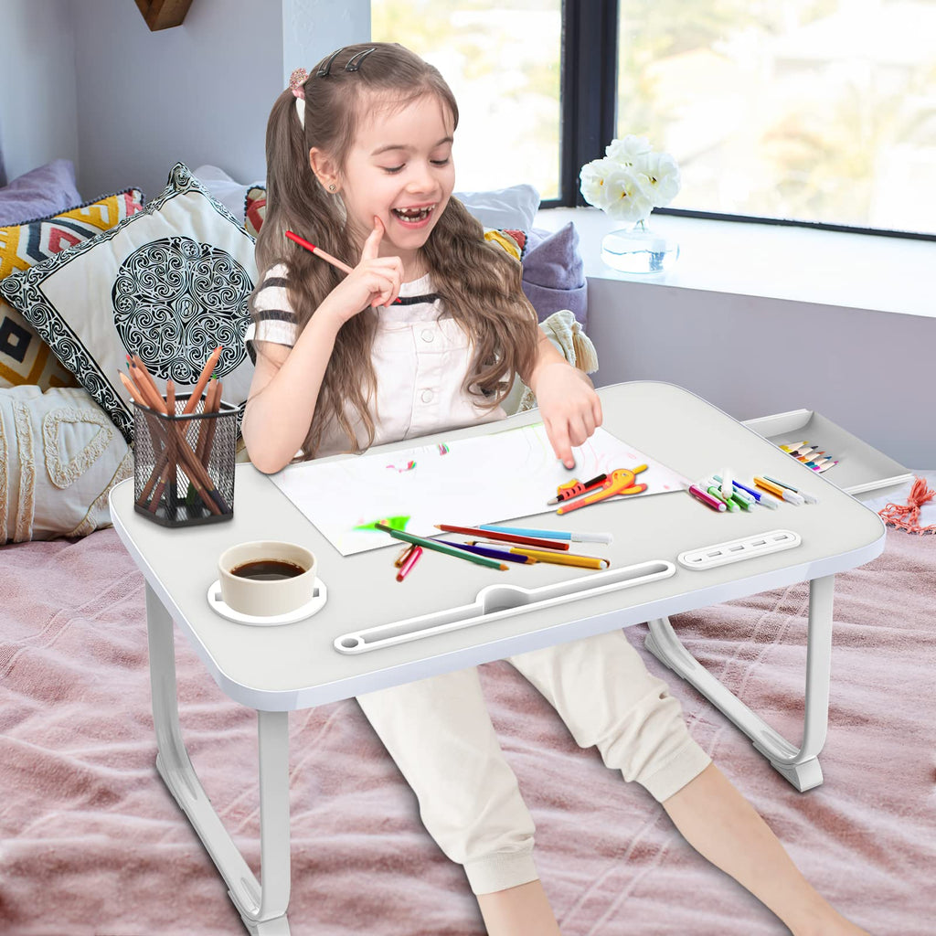 Fayquaze Lap Laptop Desk, Portable Foldable Laptop Bed Table with Storage Drawer and Cup Holder, Lap Desk Lap Bed Stand Tray Table Serving Tray for Eating, Reading and Working