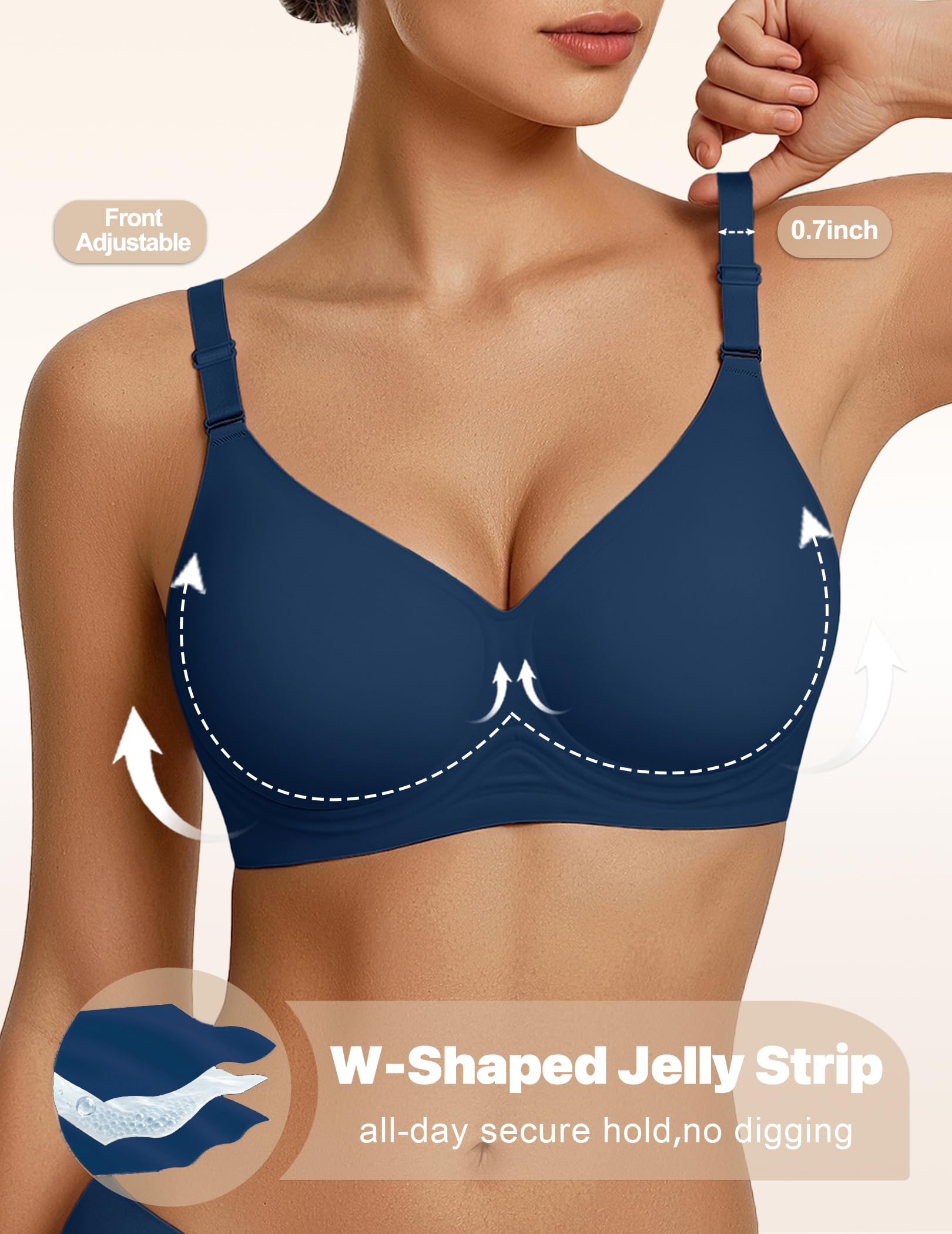 Jelly Bras for Women Wireless Push Up Bra V Neck Seamless Full Coverage Bralette No Underwire Comfy Everyday Bra