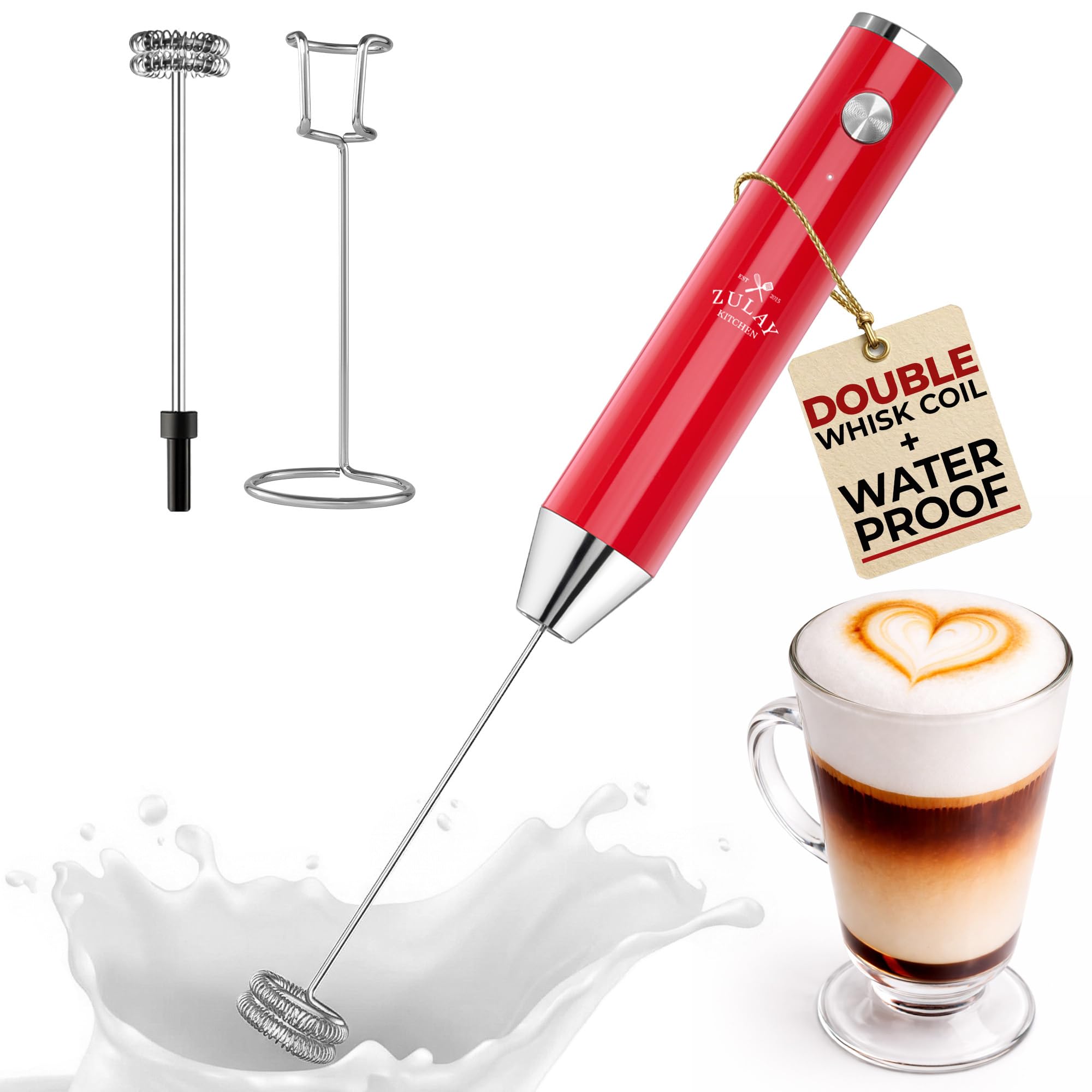 Zulay Kitchen Powerful Milk Frother Wand With Duracell Batteries - Ultra Fast Handheld Drink Mixer - Electric Whisk Foam Maker for Coffee, Lattes, Cappuccino & Matcha - Z1 Motor - Black