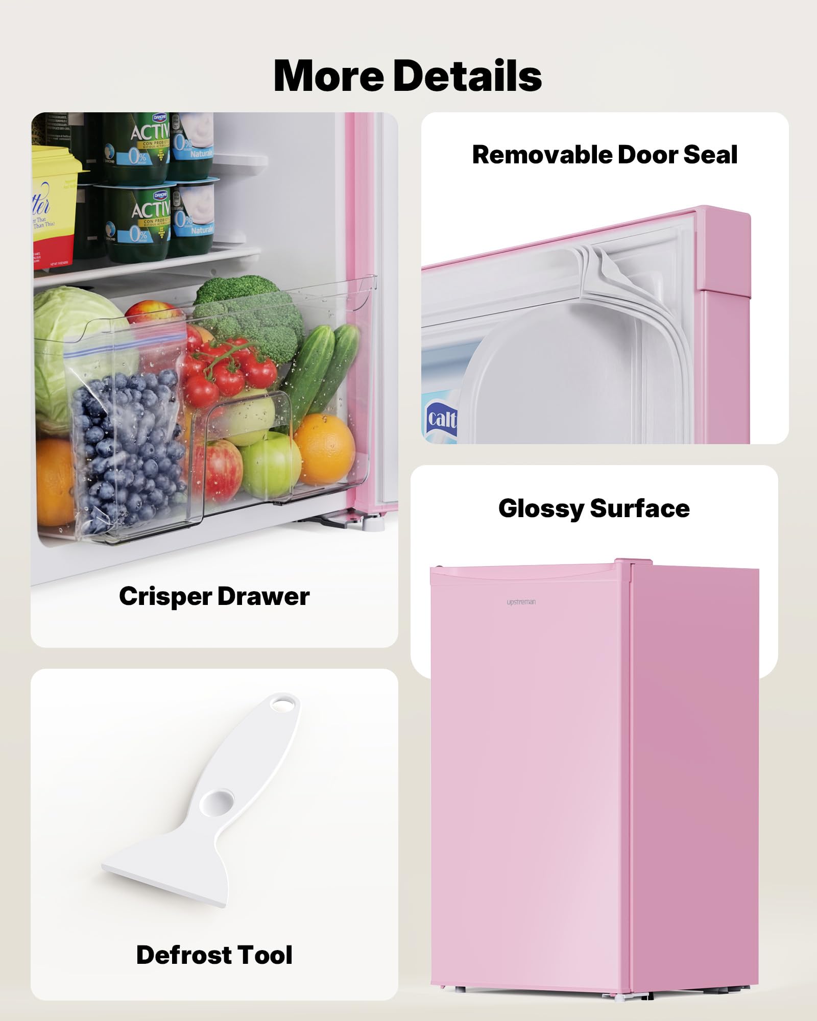 Upstreman 3.2 Cu.Ft Mini Fridge with Freezer, Quiet Efficient Small Fridge, Compact Refrigerator with Adjustable Thermostat, for Dorm, Bedroom, Office, Black-BR321