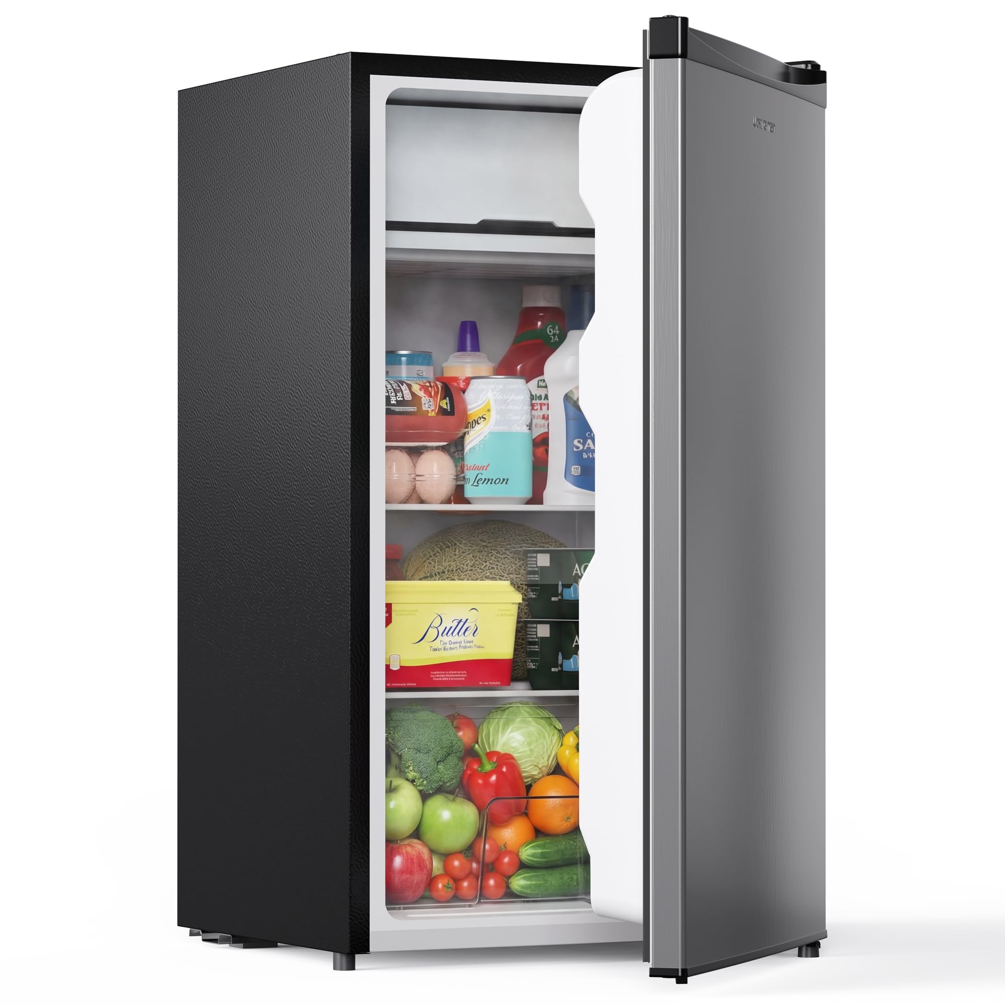 Upstreman 3.2 Cu.Ft Mini Fridge with Freezer, Quiet Efficient Small Fridge, Compact Refrigerator with Adjustable Thermostat, for Dorm, Bedroom, Office, Black-BR321