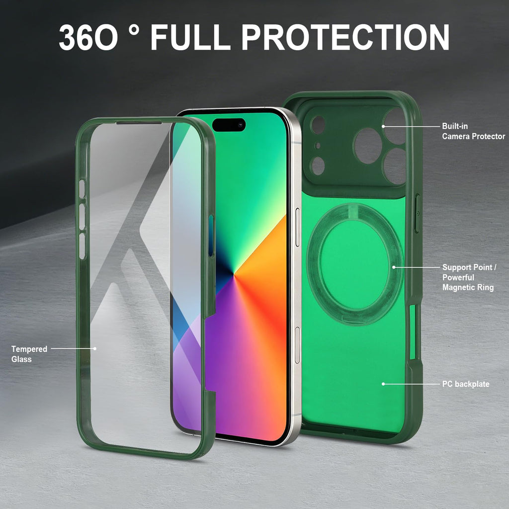 for iPhone 17 Pro Max Case Compatible with MagSafe Full-Body Magnetic Phone Case with Built-in Tempered Glass Screen Protector& Stand for iPhone17 Pro Max Cover, Orange