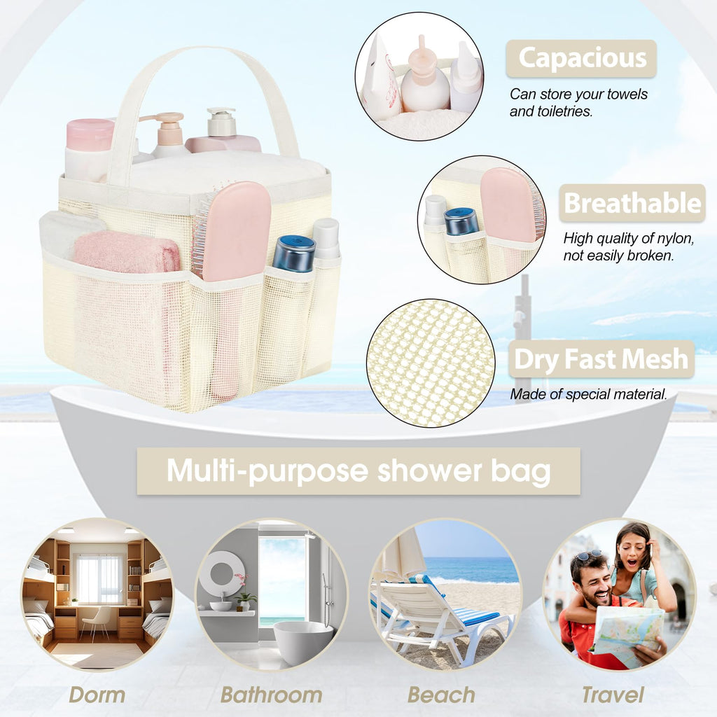 Attmu Mesh Shower Caddy Portable for College Dorm Room Camping Essentials, Shower Caddy Dorm with 9-Pockets, Large Capacity Hanging Basket Bathroom Bag for Toiletry, Swimming, Gym, Camp, Beach
