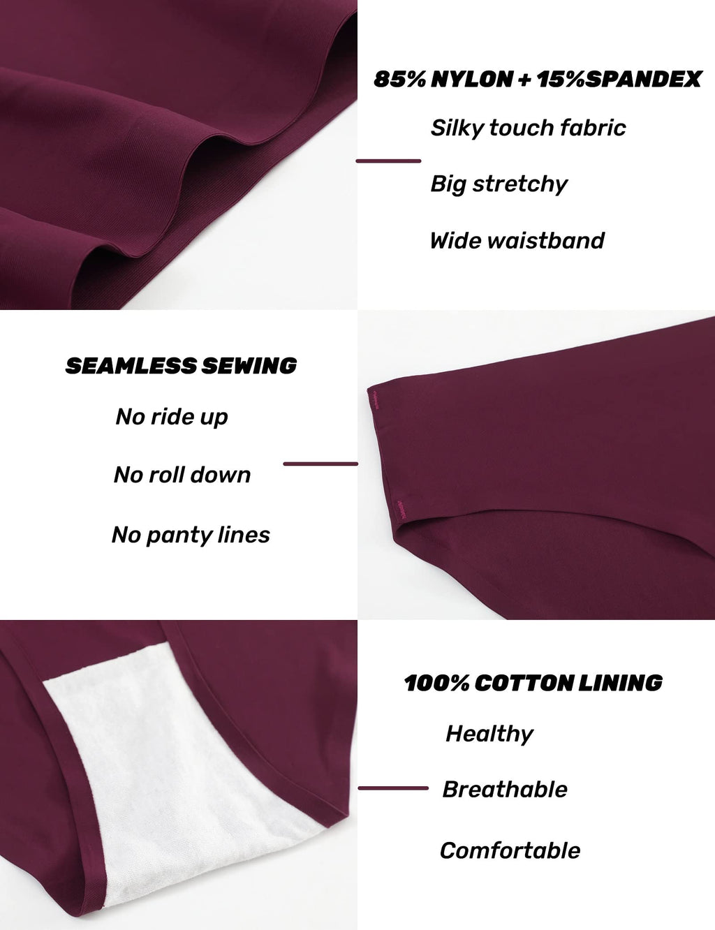 Caterlove Women's Seamless Underwear No Show Stretch Bikini Panties Silky Invisible Hipster 6 Pack