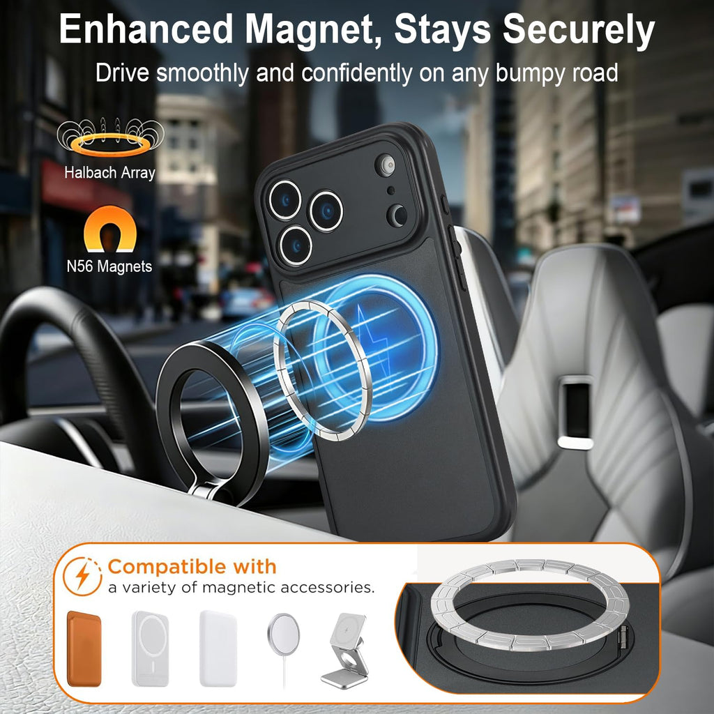 for iPhone 17 Pro Max Case Compatible with MagSafe Full-Body Magnetic Phone Case with Built-in Tempered Glass Screen Protector& Stand for iPhone17 Pro Max Cover, Orange