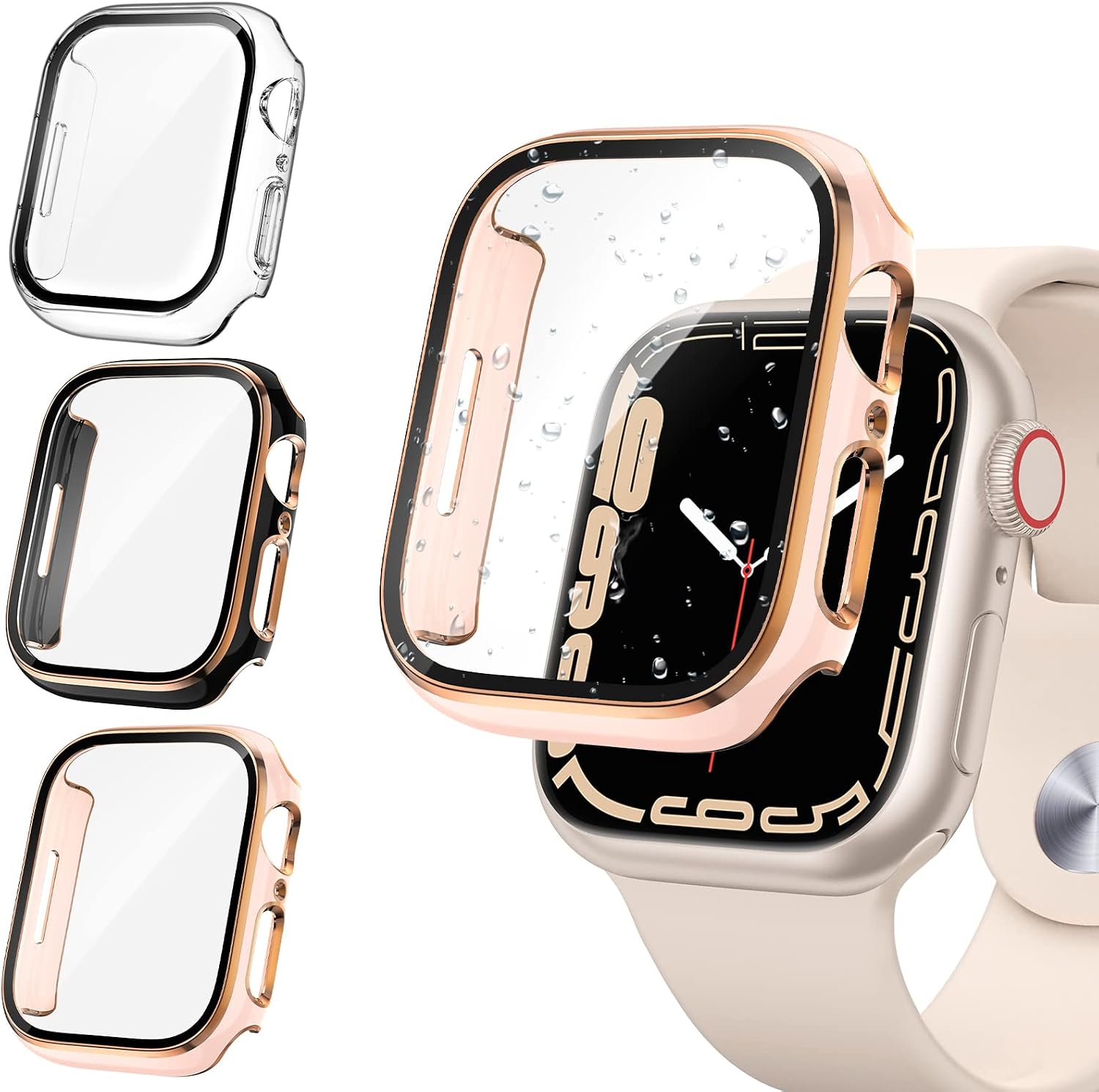 Tensea [3PCS for Apple Watch Screen Protector Case 41mm Series 9/8/7 Accessories, iWatch Protective Face Cover for Women Men, Tempered Glass Film Hard Bumper for iPhone Watch 41 mm