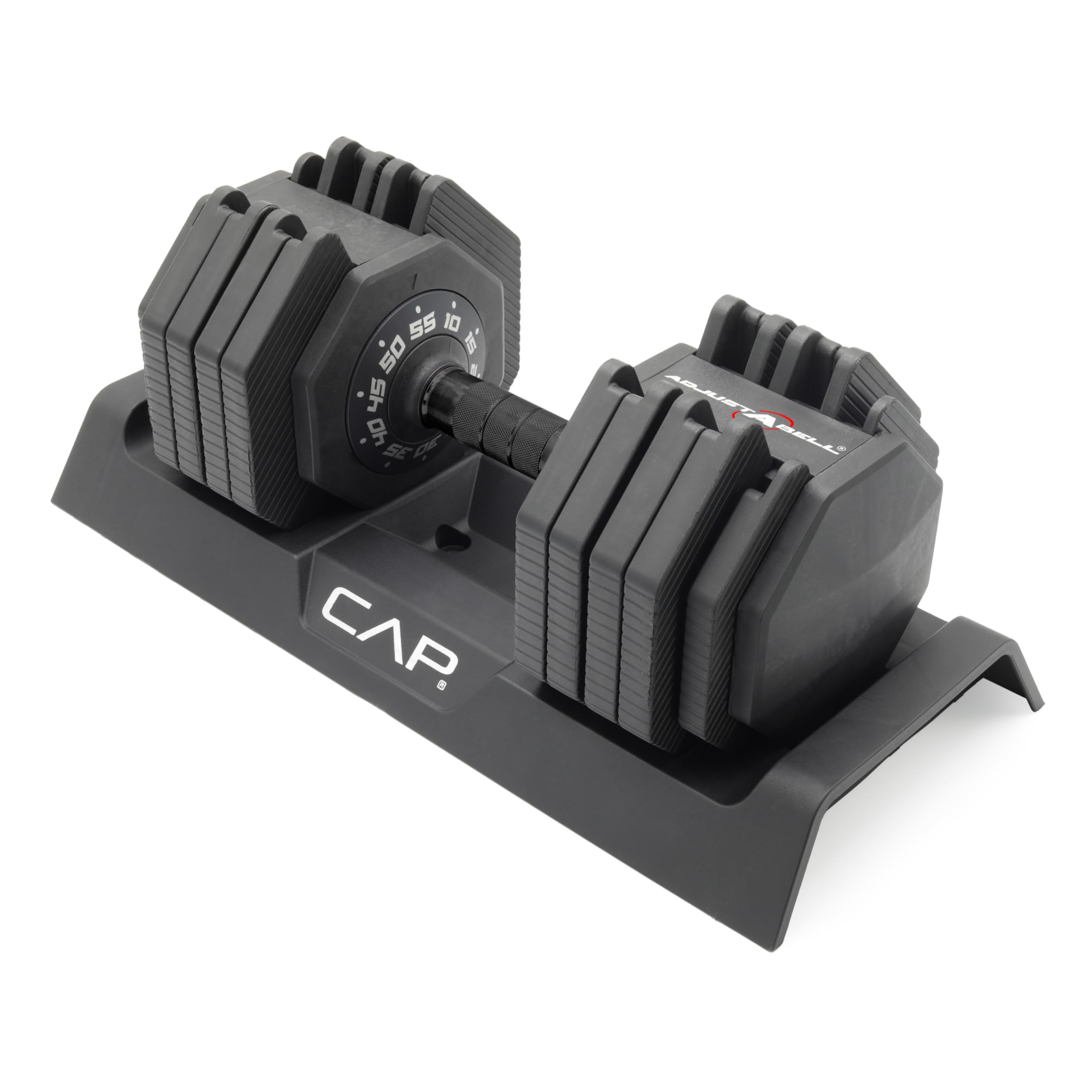 CAP ADJUSTABELL Adjustable Dumbbell Set, Premium Quick Select Adjustable Weights for Strength Training, Singles & Pairs, 12.5 LB, 25 LB & 55 LB, Round & Hex Dumbbells, Multiple Grip Handle Options