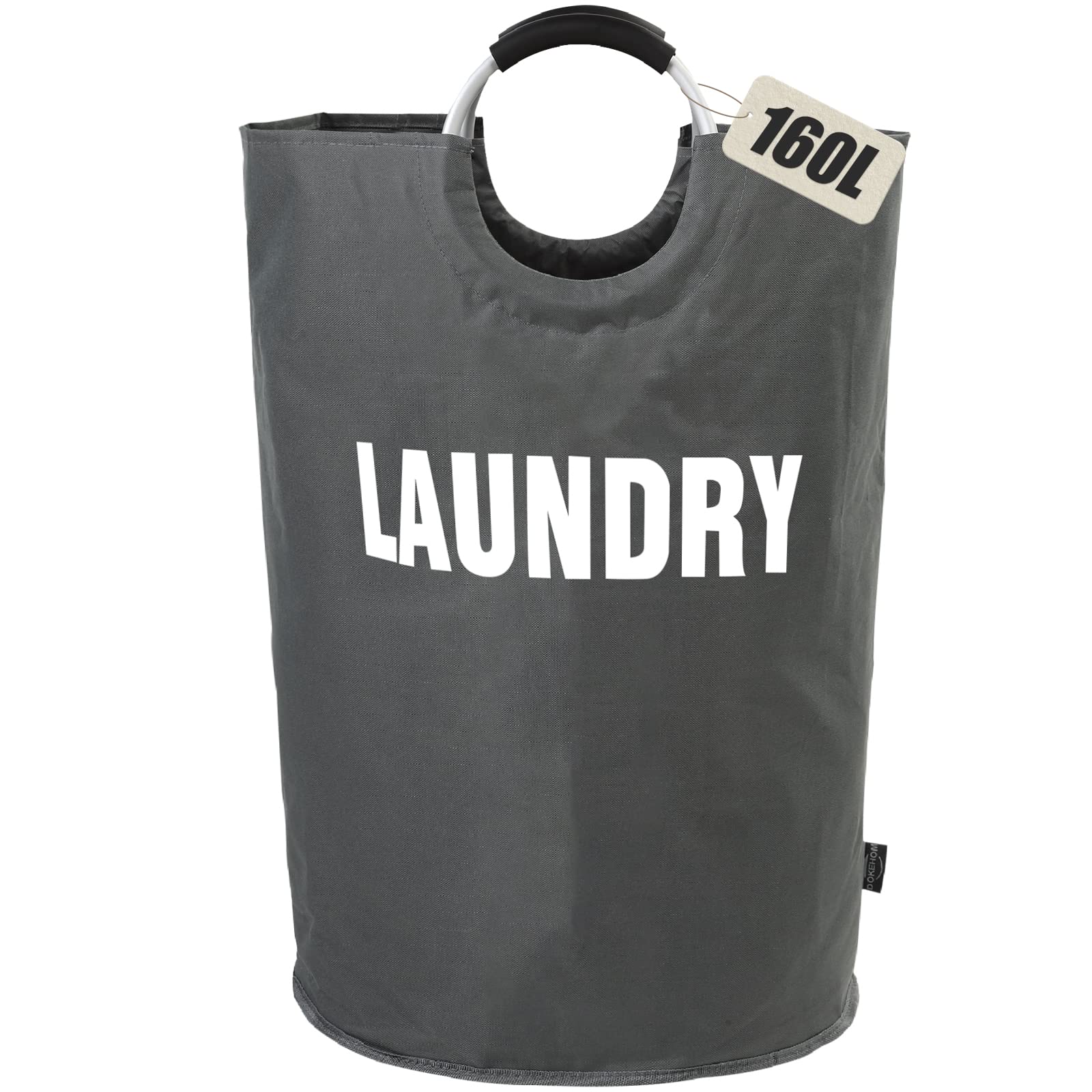 DOKEHOM 90L Large Laundry Basket, Collapsible Laundry Bag, Black | Freestanding tall clothes hamper & foldable washing bin. High-capacity clothes storage basket with durable sturdy handles