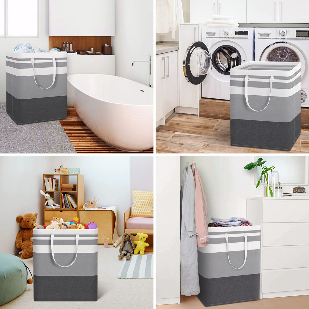 HomeHacks 2 Pack Large Laundry Baskets, Waterproof, Freestanding Laundry Hampers, Collapsible Clothes Hamper with Reinforced Handles in Laundry Room, College Dorm, Bathroom, Bedroom (Grey, 75Lx2)